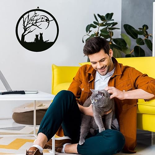 Miniatura 4 de VESTCDF Decoración de pared de gato de metal, decoración de pared de gato negro de 11.8 pulgadas para interiores y exteriores, silueta de gatos