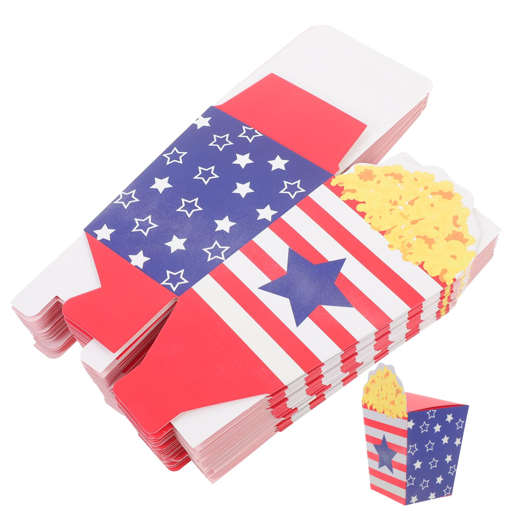 VICASKY 150 Stck. Teiliges Popcorn Boxen aus Papier Independence Day Design Faltbare Candy Container Bunte Party Popcorn Behälter für Snacks und Süßigkeiten