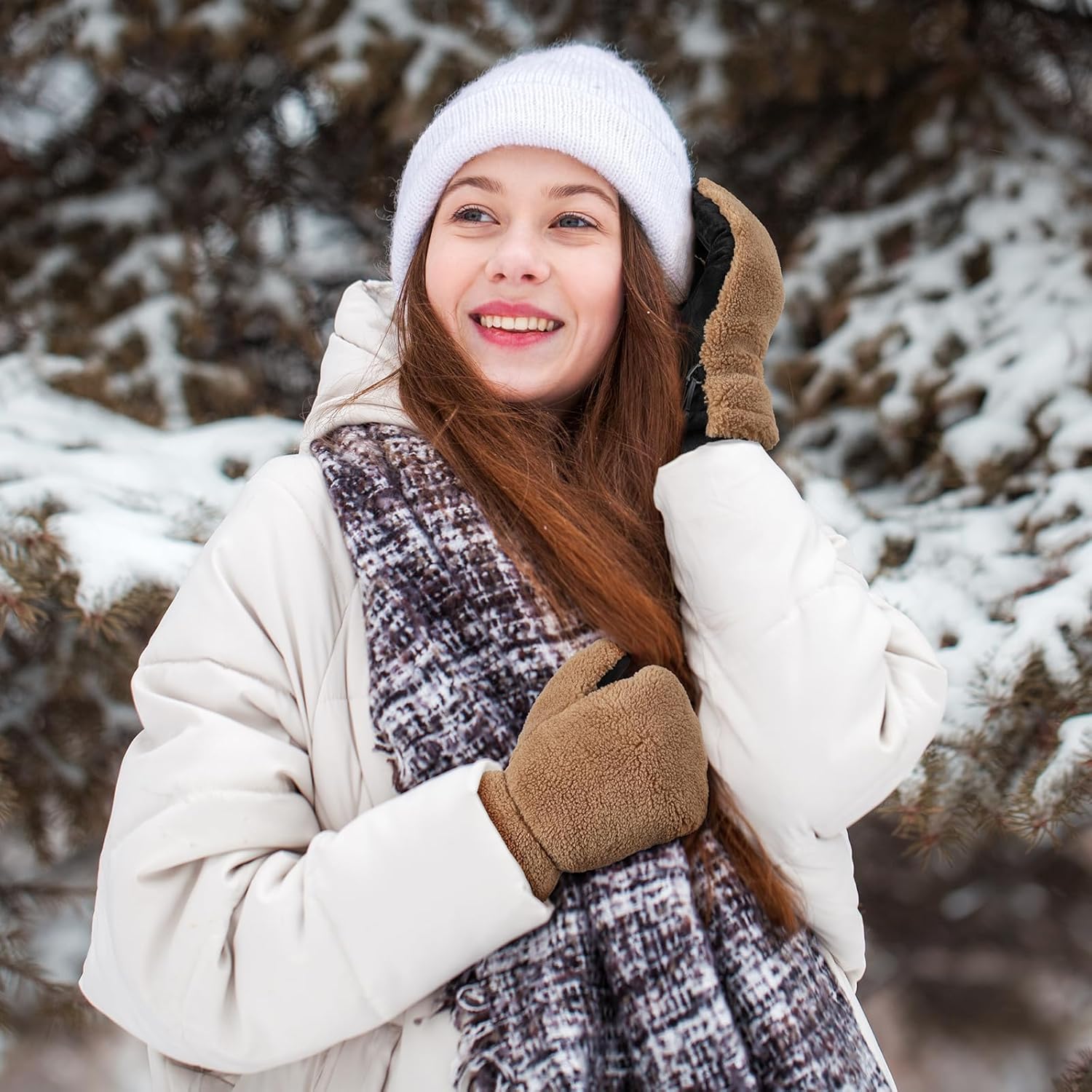 OZERO Winter Gloves Mittens for Women, Warm Thermal Windproof Fleece Lined Fuzzy Sherpa Gloves for Women - Image 5