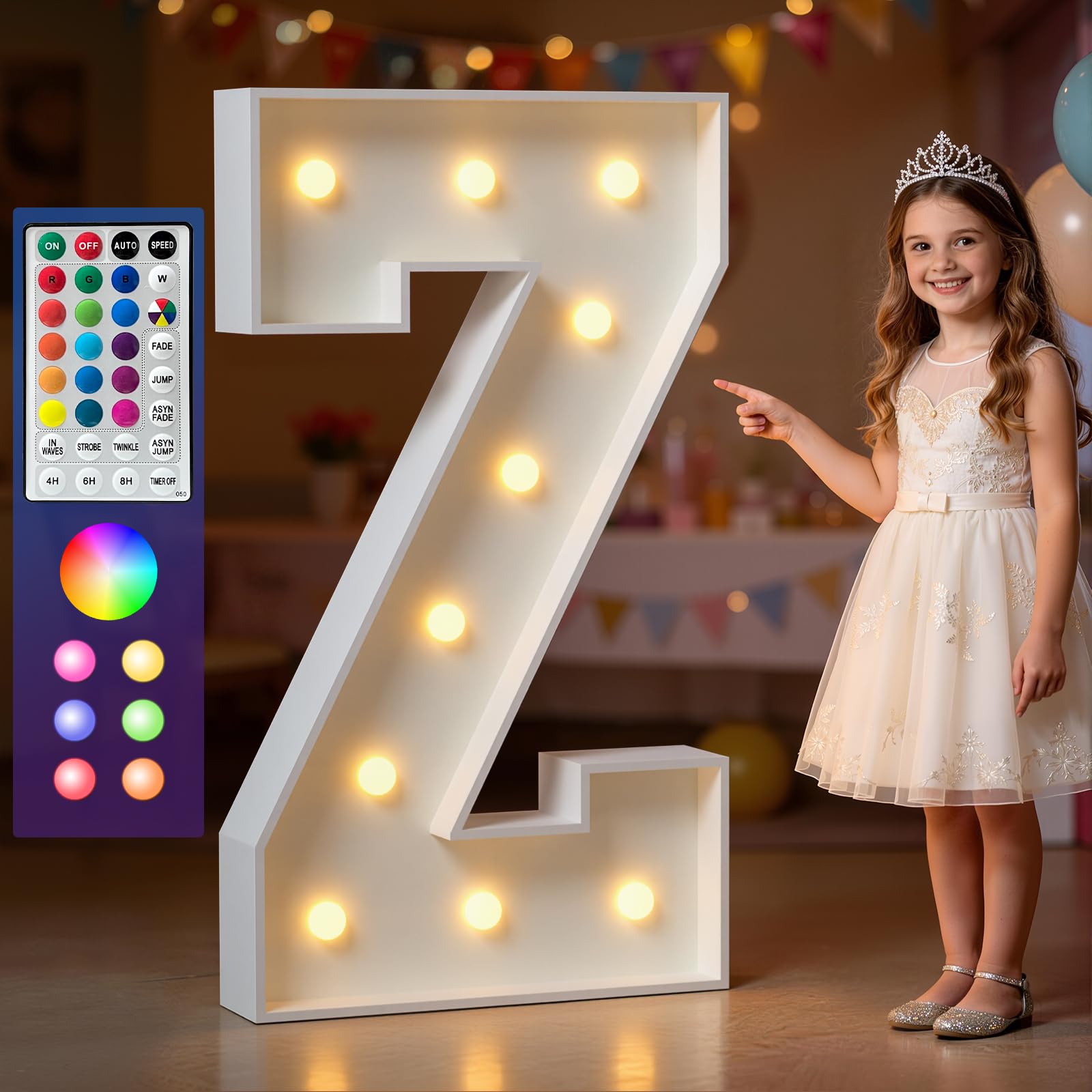 Marquee Letters Colorful, 4ft Light Up Letter Z, 18 Colors Changing LED Large Lighted Sign for Birthday Decorations, Graduations, Wedding, Proposal, Anniversary, Baby Shower & Glow Party Decor