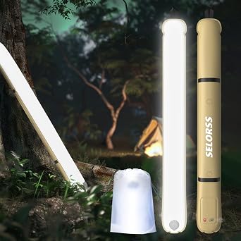 Inflatable Camping Lights 33.86IN/86CM Foldable Outask Telescopic Lamp, Portable Outdoor 2000mAh LED Light IP66 Waterproof with Dimmable Bright for Camping, Hiking, Travel, Festival - Kaki [Energy Class A]