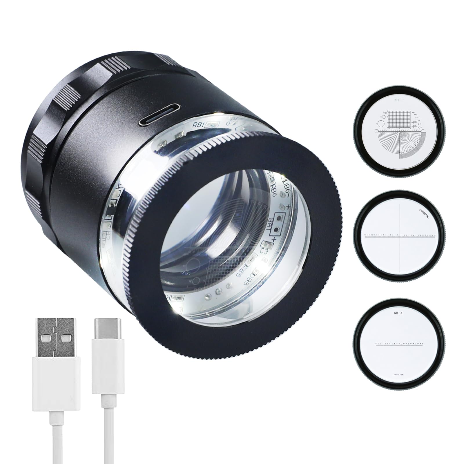 10X Illuminated Jewelers Loupe Magnifier with 3 Interchangeable Reticle Scale, 6 LED Lights, Optical Lens – Ideal for Gemstones, Diamonds, Jewelry Inspection, Coins, Stamps