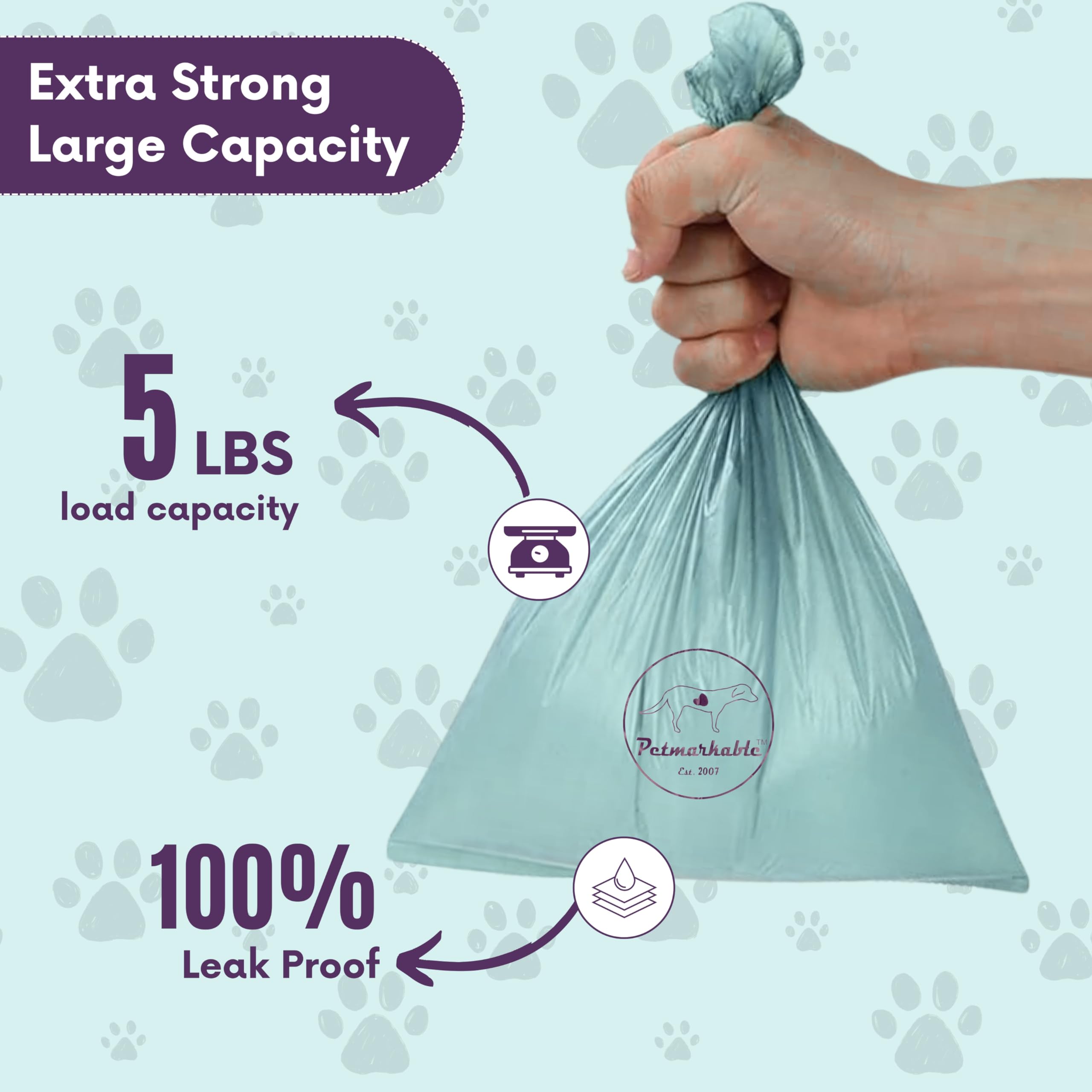 Kit completo de residuos para perros conscientes de la tierra: dispensador de bolsas de basura de paja de trigo con un rollo de bolsa de basura de almidón de maíz de 15 bolsas, mosquetón,