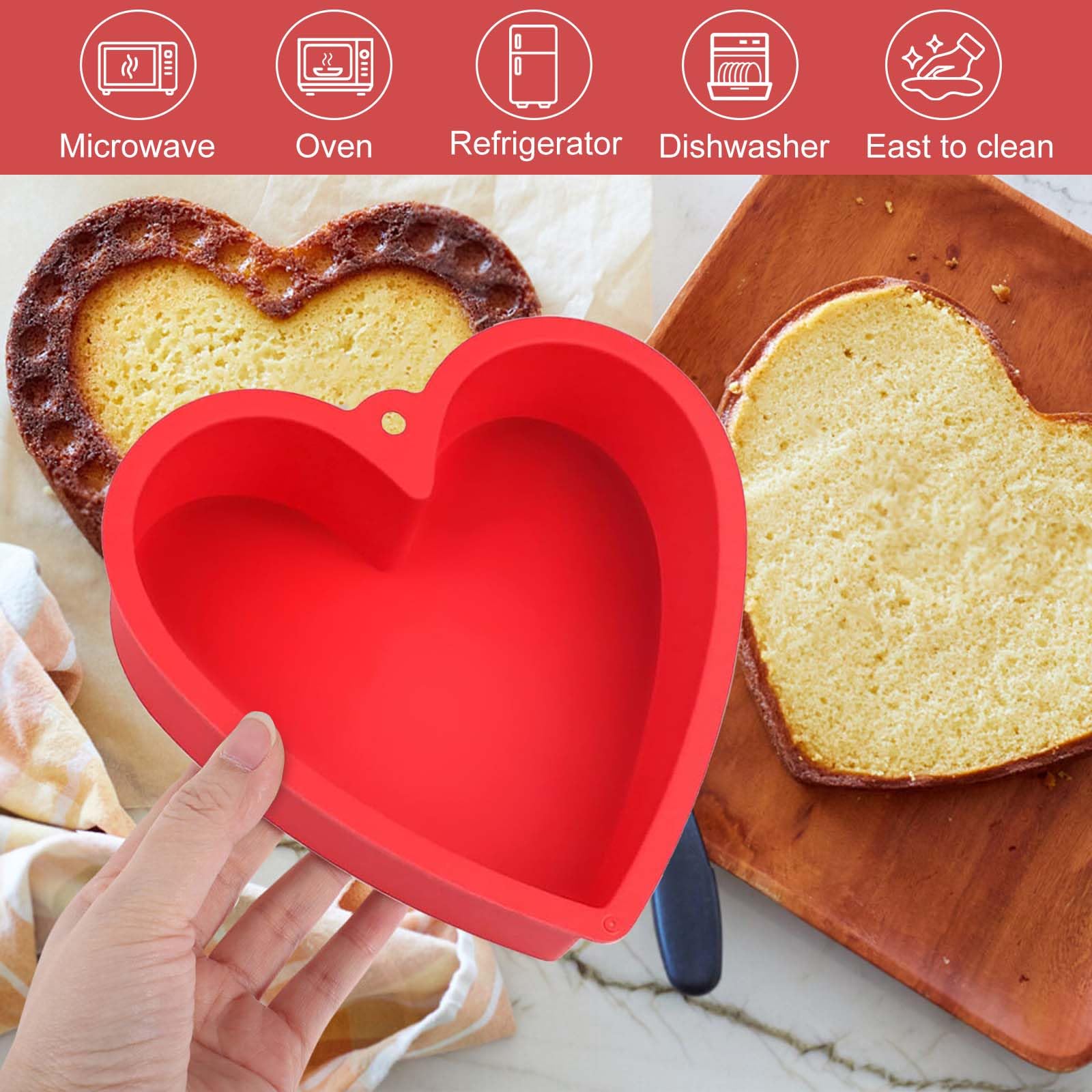 Heart Shaped Cake Tin, 2PCS Silicone Love Heart Baking Tin, 10 Inch Love Moulds BPA Free Baking Tray - Image 3