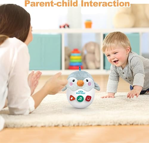 Miniatura 5 de Juguetes para bebés de 0 a 6 a 12 meses, juguetes musicales de pingüino de peluche, lindos juguetes de peluche con luz y sonidos, juguete sensorial