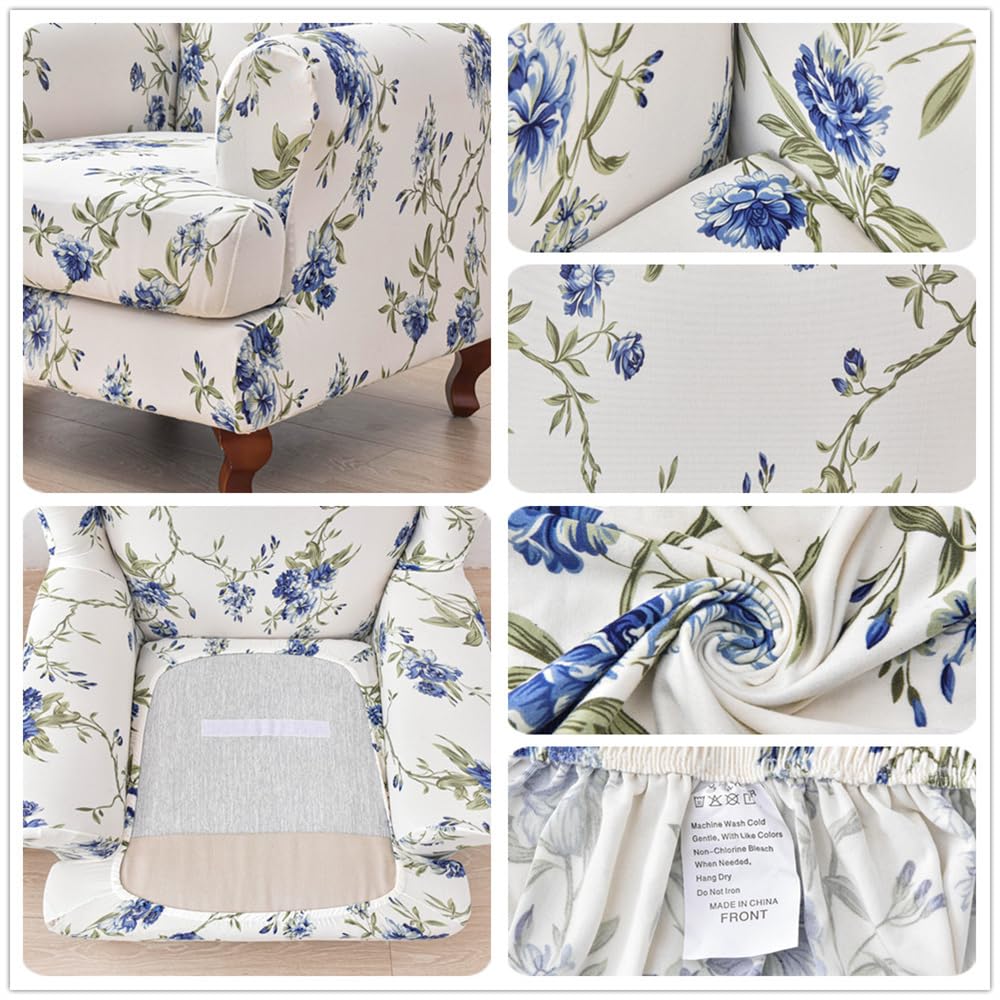 Highdi Copripoltrona con Orecchie Elasticizzato Stampa Floreale di Lusso Copripoltrona 1 Posto con Coprisedileo, Poltrona Schienale Largo Protettiva Antiscivolo Universale (Fiore Rosa