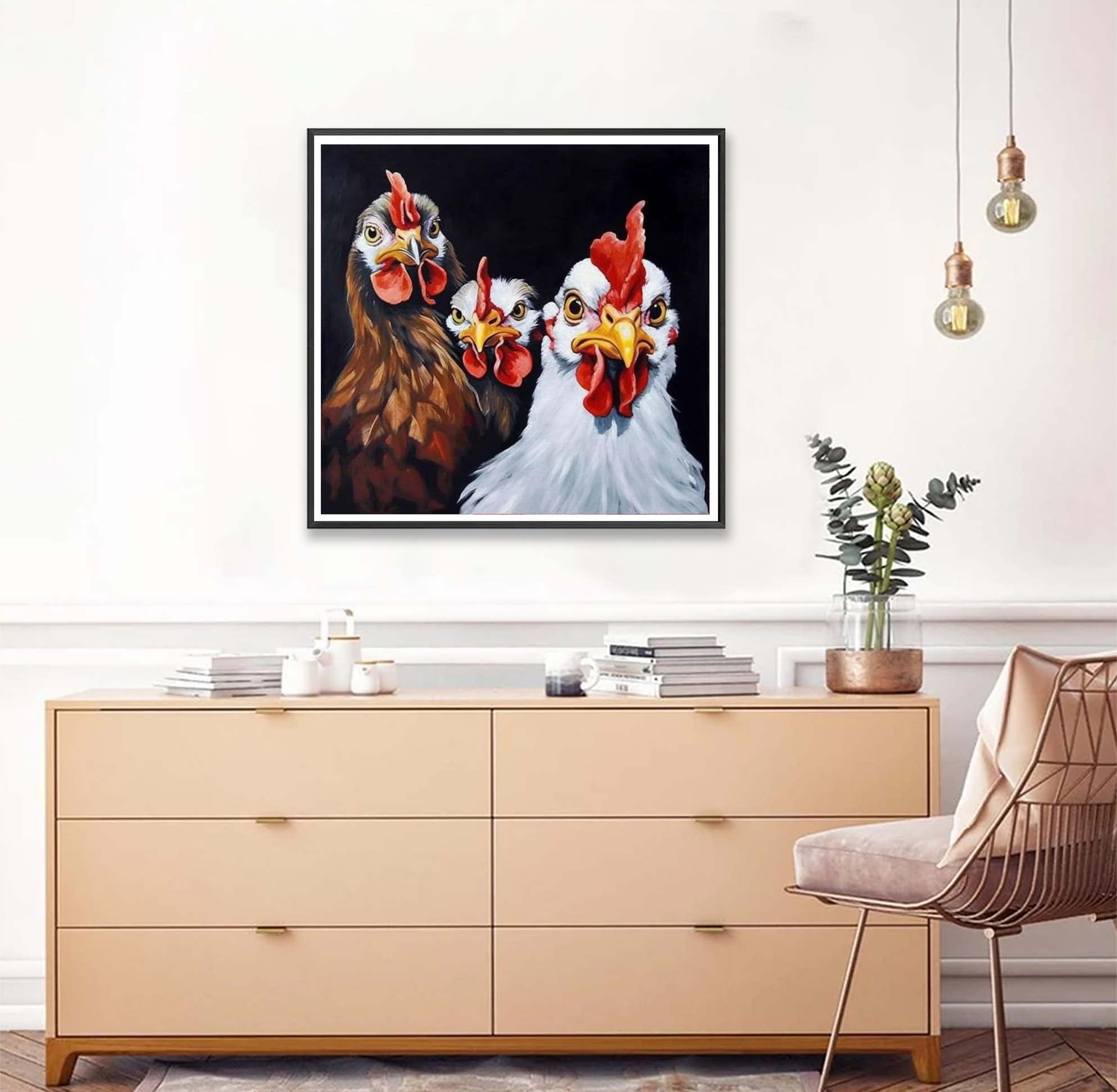 Kaliosy 5D Diamond Painting Kit – Full Drill Chickens Design DIY Craft, 14x14 Inch Canvas With Rhinestones
