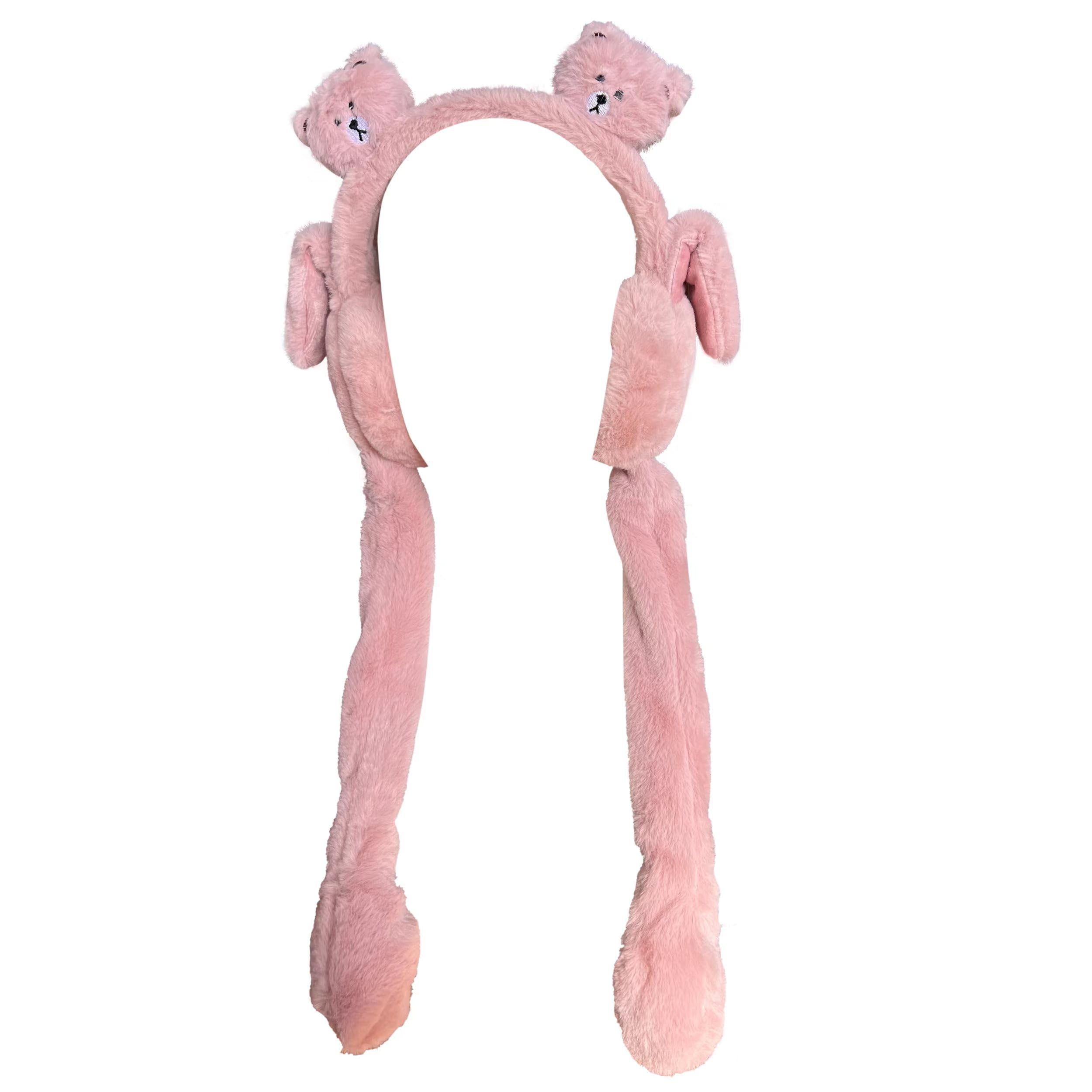 MOONIGHTING Light up Soft Warm Bear Custom Ear up Ear Muff with Air Push Paw Dress up Cosplay Party Holiday Great for Children Adults. (Dark Pink)