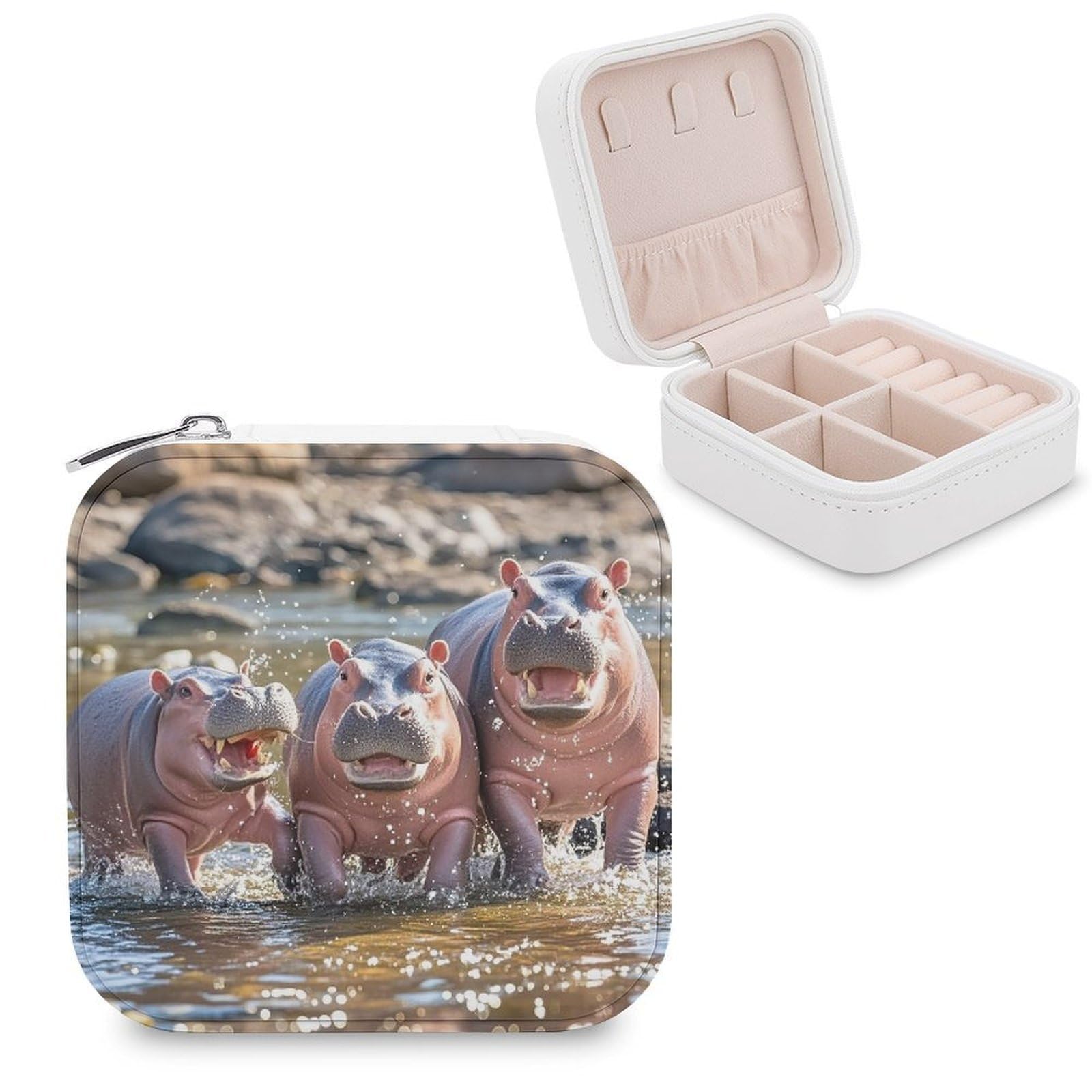 FekiLoot Baby Hippos Jewelry Case Personalized Leather Jewelry Box Mini Travel Jewelry Case Small Portable Jewelry Organizer for Ring Earrings Necklace Bracelet