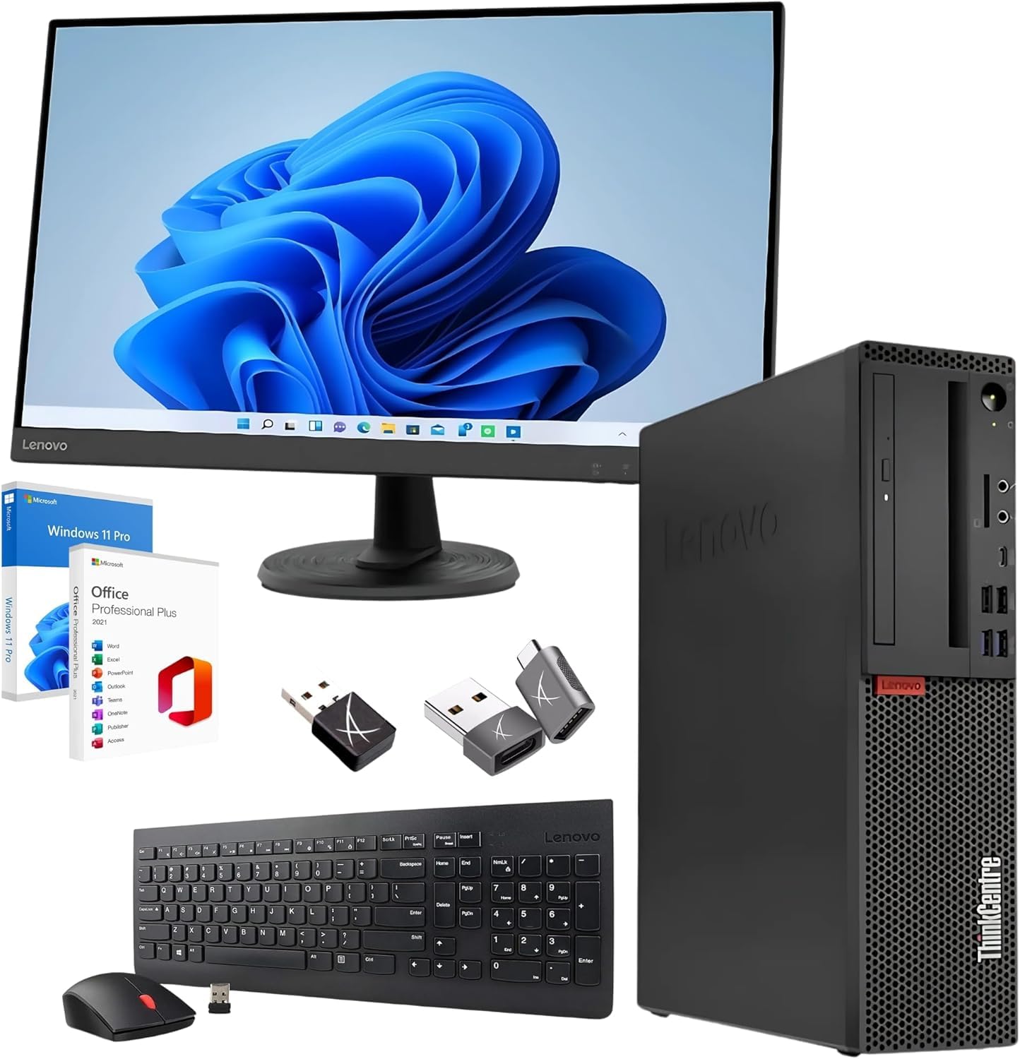 Lenovo Complete Professional Office PC i7 8700 jusqu'à 4,6 GHz Moniteur FHD 27 pouces, 32 Go de RAM, SSD 1 Tera - Kit clavier et souris au design italien Win 11 Pro Office 2021 Pro, Garant