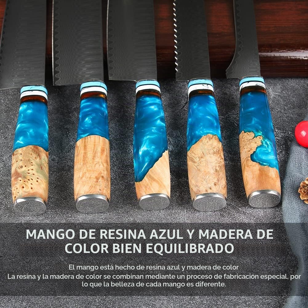 Juego de Cuchillos de Cocina, 2 Piezas Cuchillos Japones Profesional Acero de Damasco de 67 Capas-20cm Cuchillo Chef, 12,6cm Cuchillo Pelador de Fruta