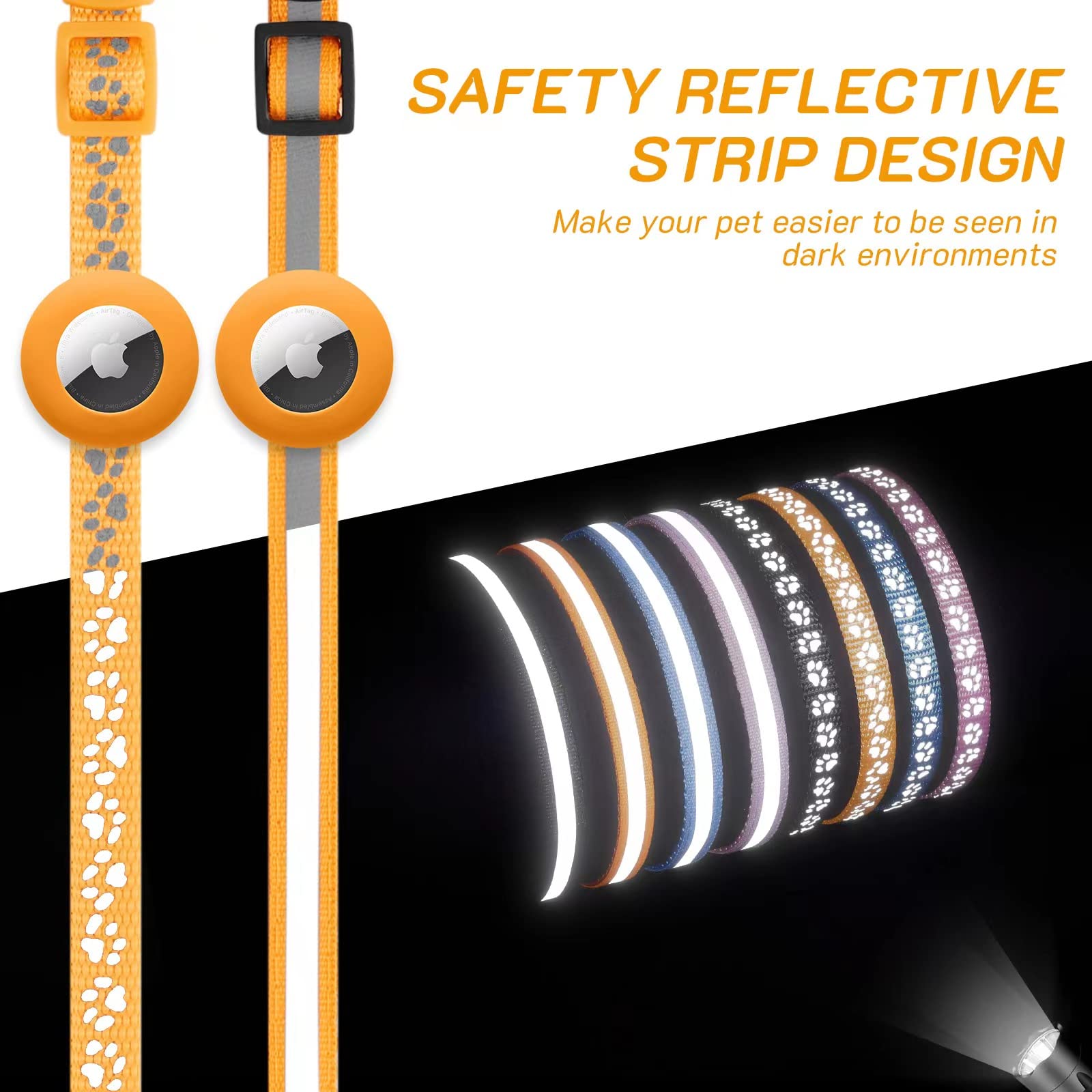 Collare con Fibbia di Sicurezza per Gattini e Cani di Piccola Taglia, Airtag GPS non Incluso,Arancione