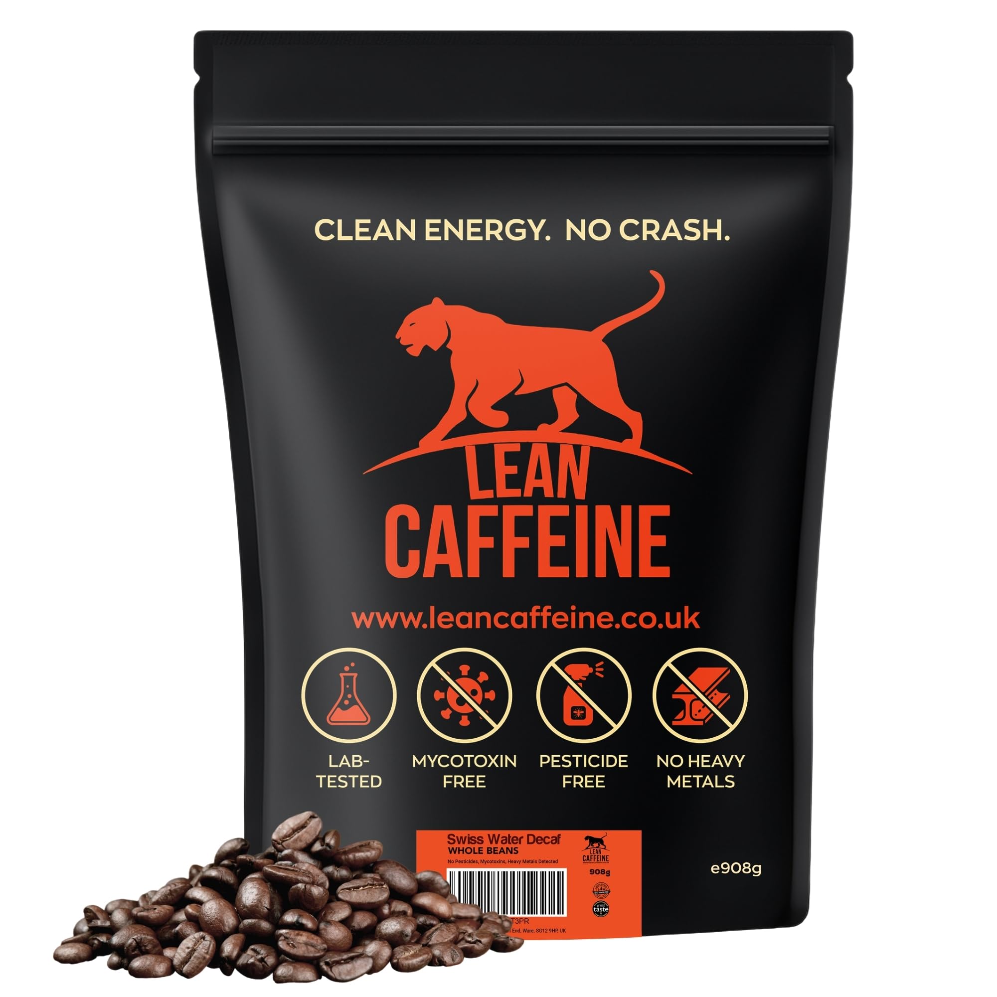 Bulletproof Coffee Decaf Coffee Beans 908g | Super Clean Mycotoxin & Heavy Metal Free Bulletproof Coffee | Swiss Water Decaffeinated Coffee Beans