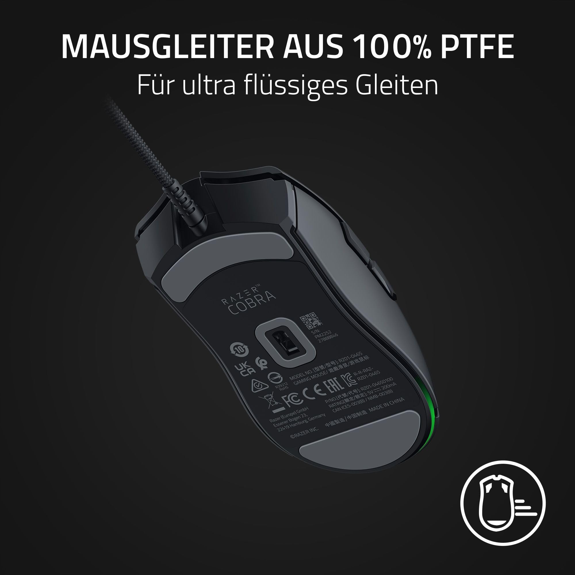 Razer Cobra - Leichte kabelgebundene Gaming-Maus mit Chroma RGB (Federleichte 57 g, Optische Maus-Switches der 3. Gen, Chroma-Beleuchtung mit Unterbodenbeleuchtung, Präzise Sensor-Anpassungen) Schwarz