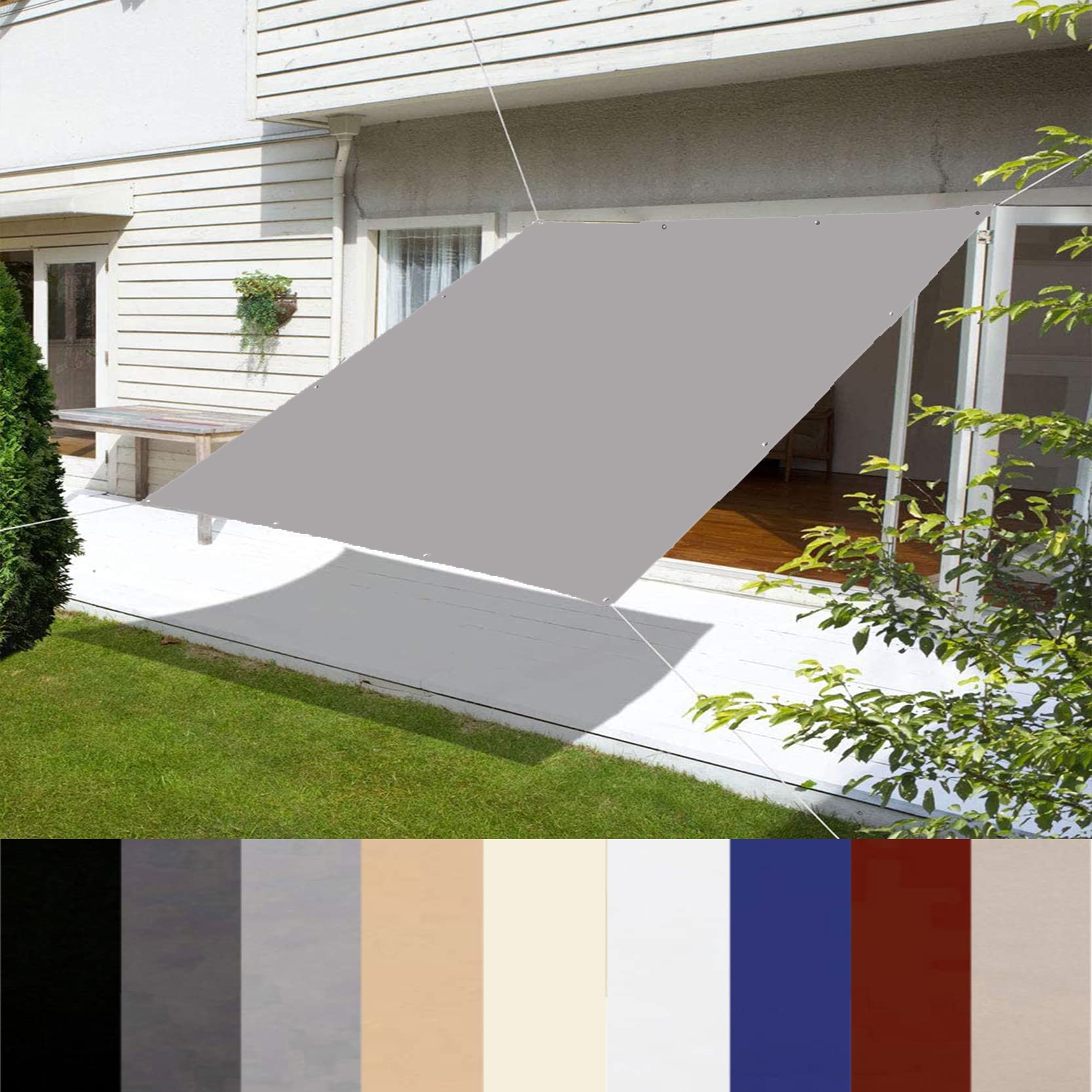 GLDYTVF Waterproof Sun Shades for Garden 350x450cm Rectangular Awning Canopy for Pergola Deck Swimming Pool Dustproof Windproof Easy Installation Light Gray Color Outdoor Shade with Rope
