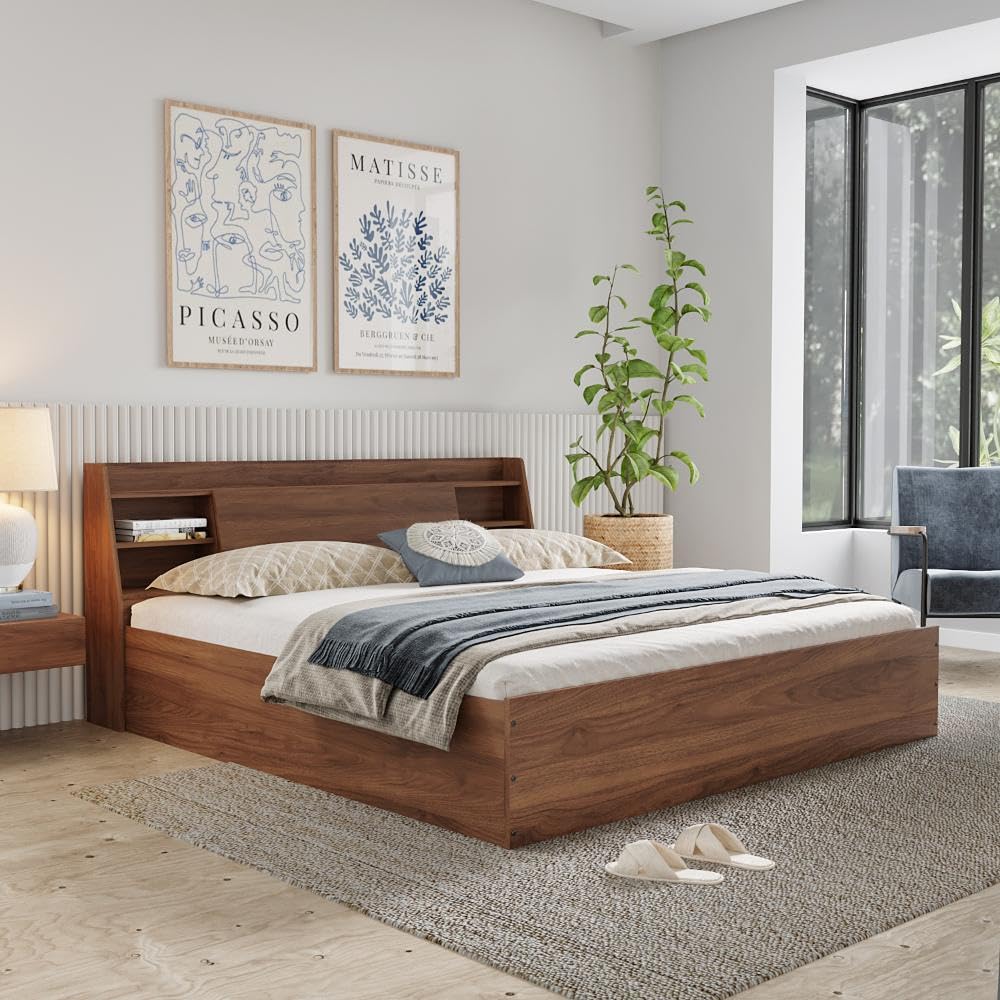Wakefit Bed | 1 Yr Warranty | King Size Bed, Comes with Storage Box, Noise Free, Density: 680–750 kg/m³, Termite & Borer Resistant, Fits Mattresses Up to 8 Inches(Leo 72 x 72 - Columbian Walnut)