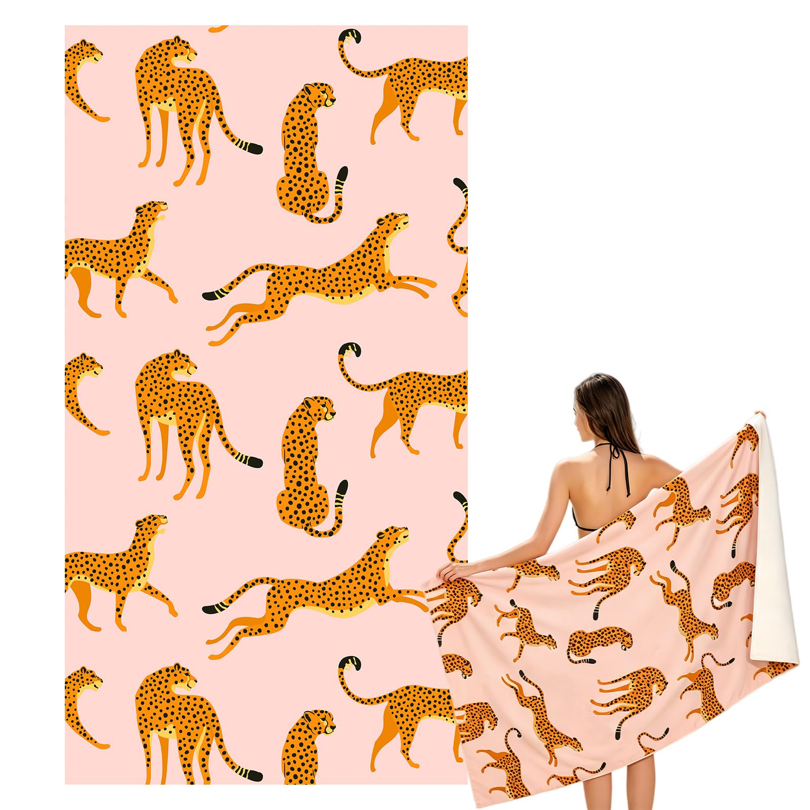 Large Quick Dry Microfibre Beach Bath Towel for Adult,Double Sides Pink Leopard Sand Free Beach Towel with Bag,Lightweight Gym Yoga Sports Towel,Compact Travel Summer Beach Towel for Women Men — image 1