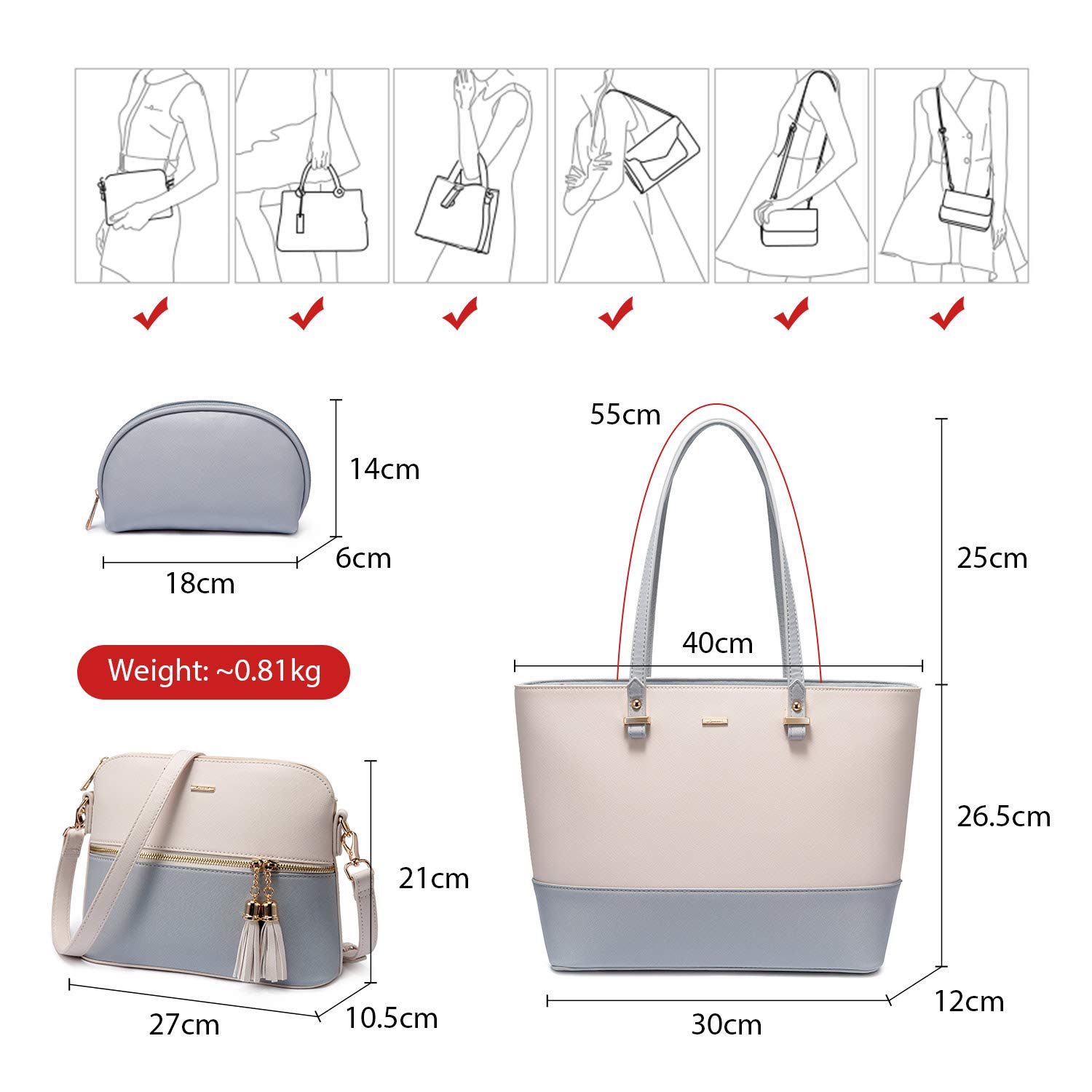 LOVEVOOK Borsa Donna Borse a Mano Donna Borse a tracolla Borse Tote elegante Pelle sintetica Borsa 3 o 4 pezzi Set