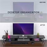 Fenge Dual Monitor Stand 2 Tiers Computer Stand Riser for 2 Monitors 42.5 Inch Wood Desk Shelf with Storage Organizer and Cable Management for Office Desk Accessories Black