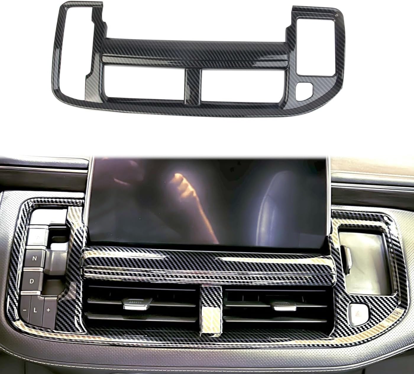 Carbon Fiber Center Console Dashboard Air Conditioner AC Vent Navigation Cover Trim for 2021-2024 Chevy Tahoe Suburban for 2021-2024 GMC Yukon