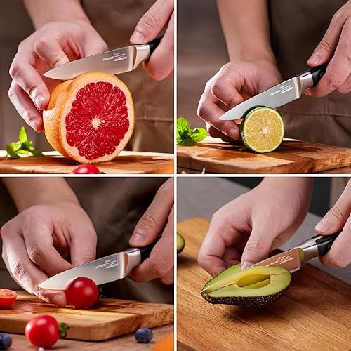 Miniatura 4 de OAKSWARE Cuchillo de pelar, cuchillo de cocina pequeño de 4 pulgadas ultra afilado de acero inoxidable alemán para cortar frutas y verduras, mango