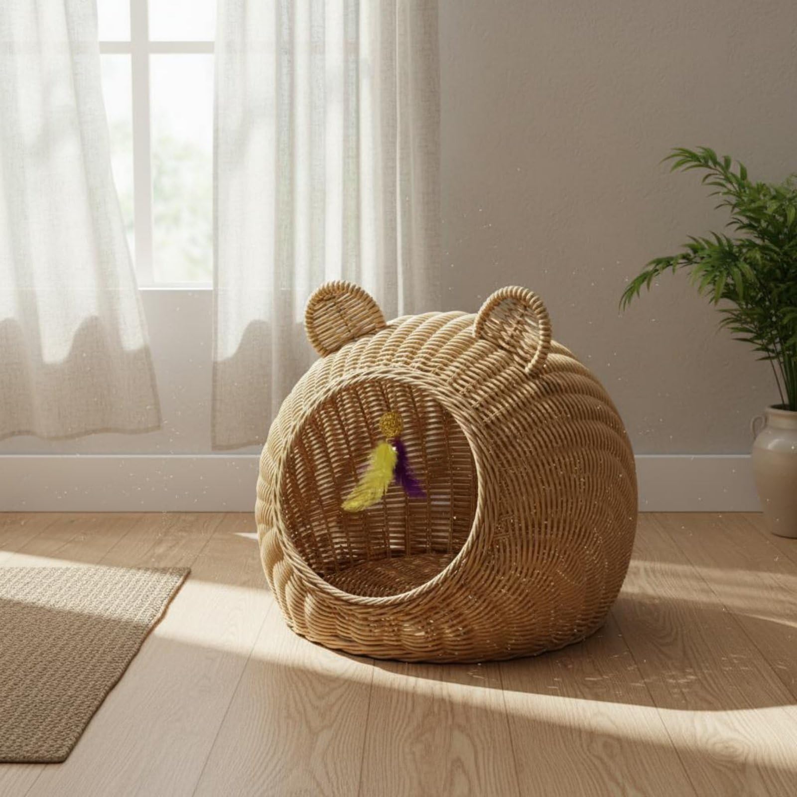 Amazon.co.jp: AWHAO 夏用猫ちぐら 通気性 藤編み猫ベッド 洗える