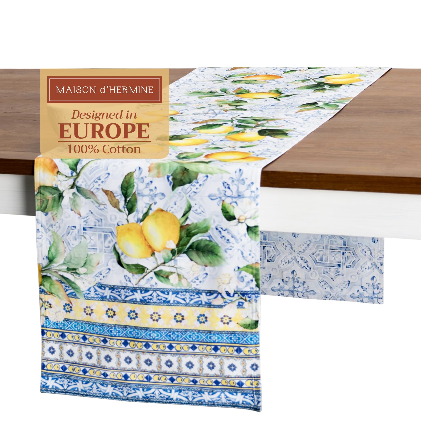 Maison d' Hermine Table Runner 100% Cotton Double Layer Table Runners 108 inches Long Decorative for Home Kitchen Dining Party Baby Shower Wedding Bridal Shower Spring Summer (Citrus, 14.50" x 108")