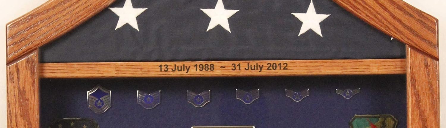 US Air Force E-8 Senior Master Sergeant (SMSgt) Shadow Box – Oak Hardwood Flag Display Case for 3′×5′ American Flag & Medal