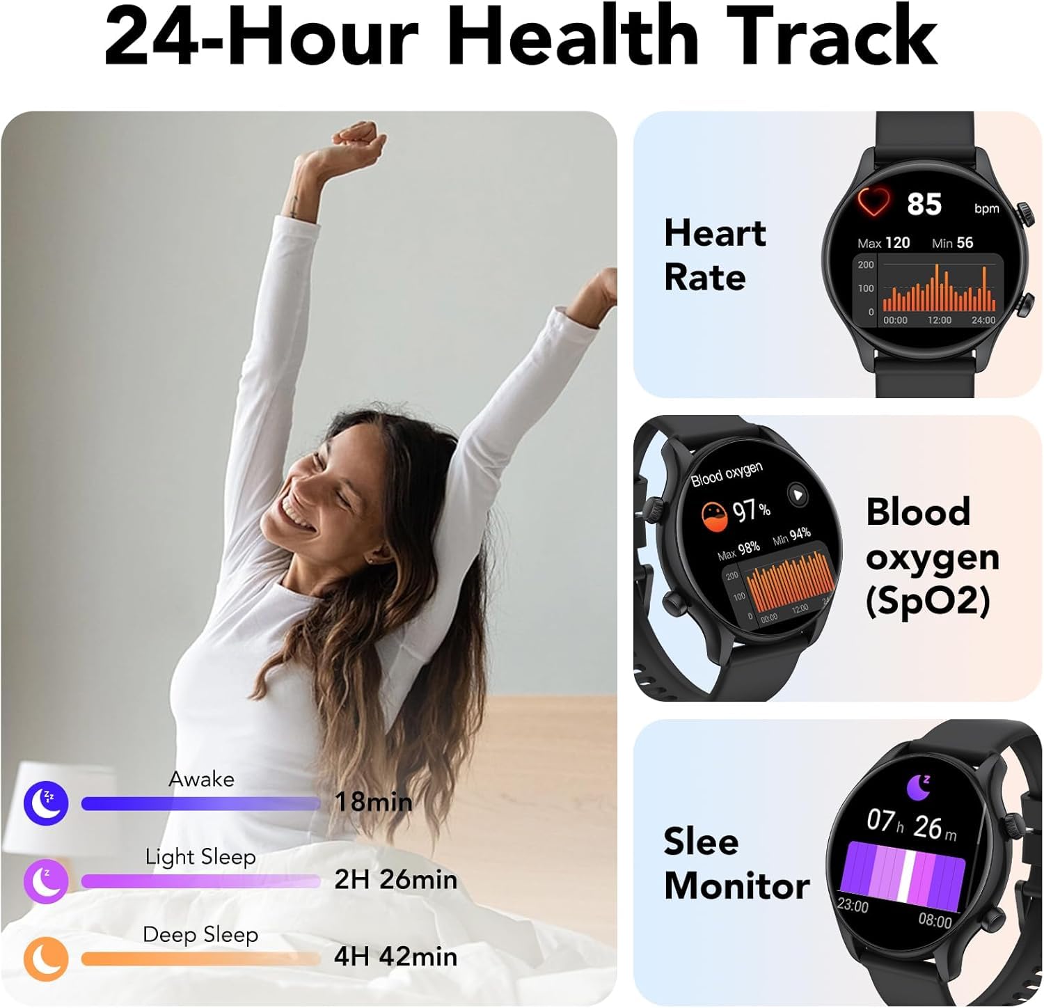 Smartwatch Uomo Donna, 1.39" Orologio Smartwatch con Effettua/Risposta Chiamate, Fitness Tracker con 120+ Sportive, Contapassi/SpO2/Cardiofrequenzimetro, IP68 Smart Watch per Android iOS Nero Lucido