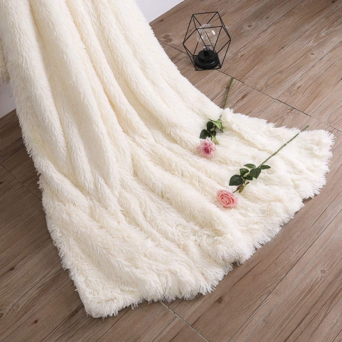 LOCHAS Super Soft Shaggy Faux Fur Throw Blanket, Plush Fuzzy Sherpa Throw Blanket for Couch, Cozy Fluffy Cream White Blankets for Bed Chair Sofa, 50'' x 60'' - Image 4