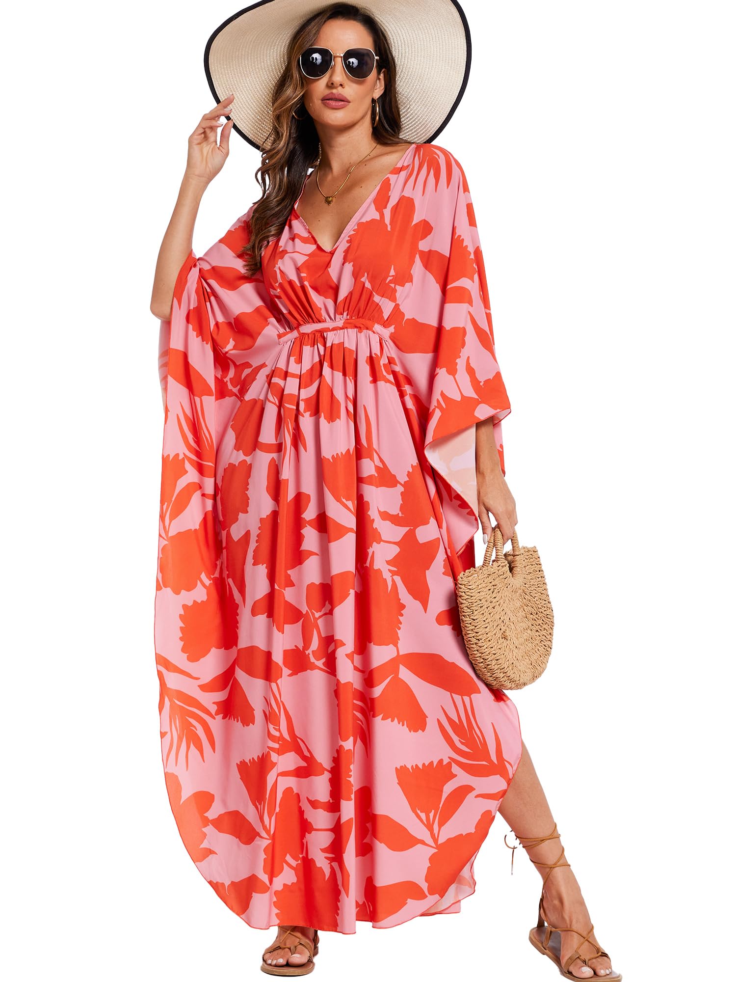 Moss Rose Kaftan Dresses for Women V Neck Summer Swimsuit Cover up Caftan Maxi Beach Dresses