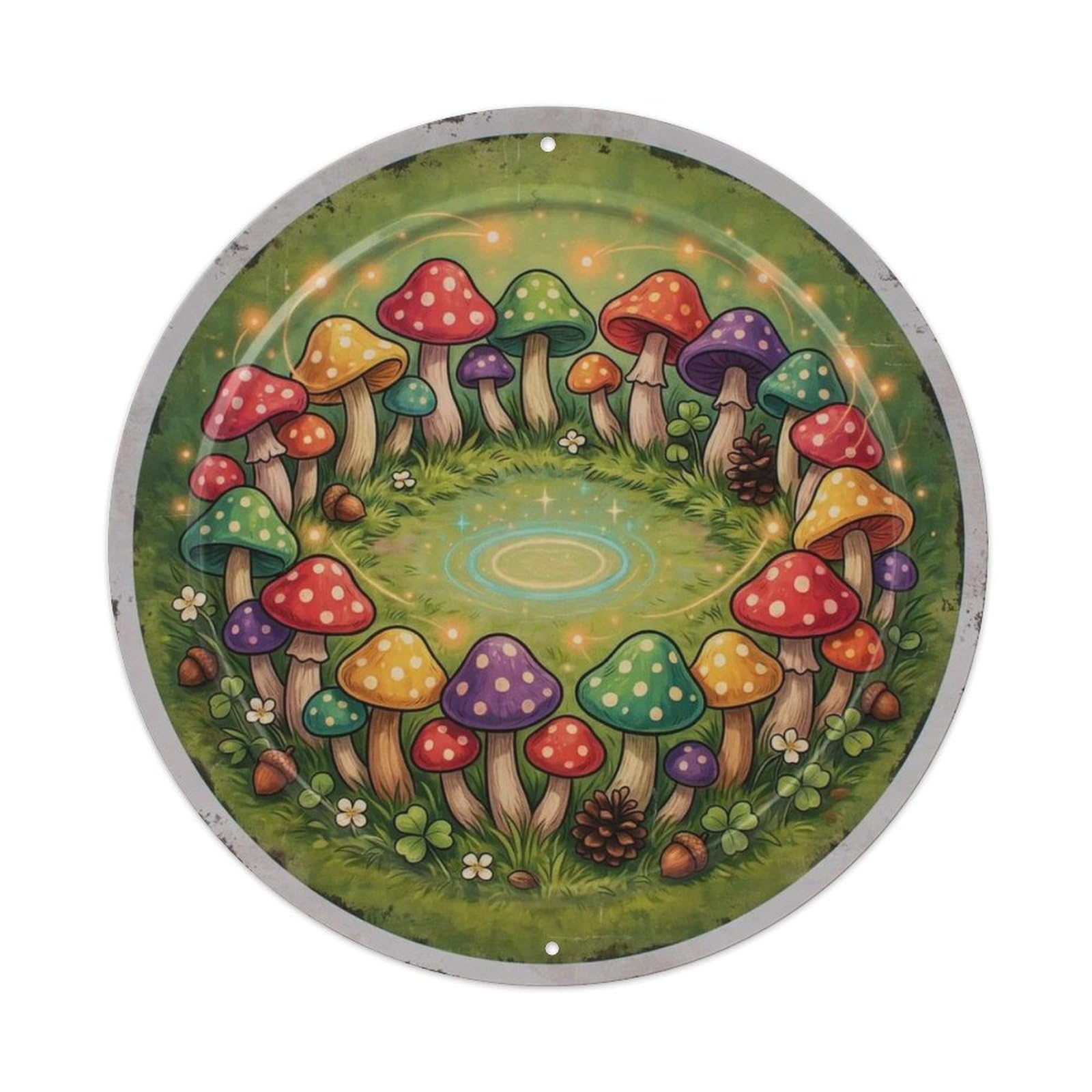 Enchanted Mushroom Fairy Ring Round Metal Tin Sign Plaque