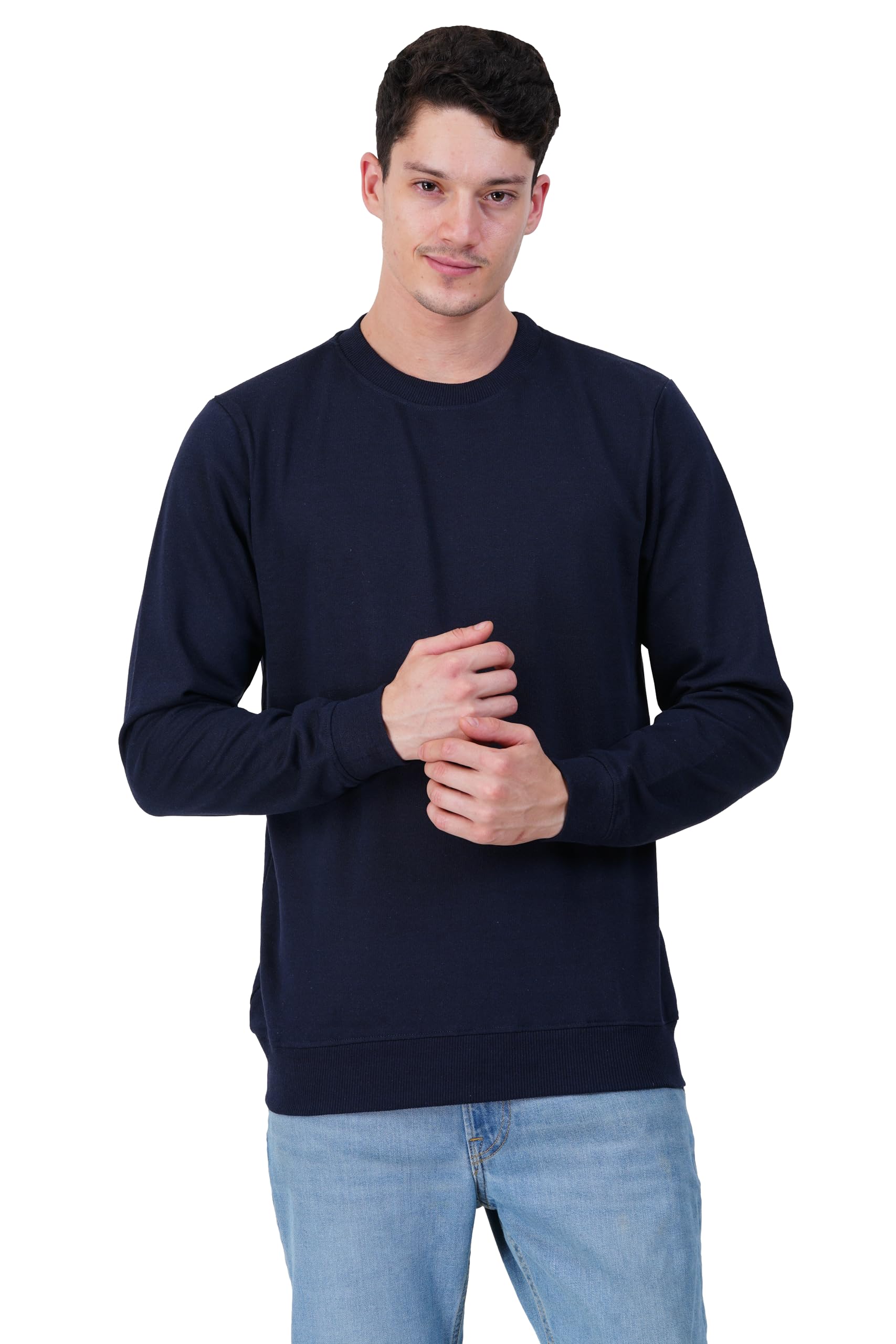 Mens Plain Pullover Sweatshirt Cotton Blend Long Sleeve Winter Sweatshirt for Men-image-33