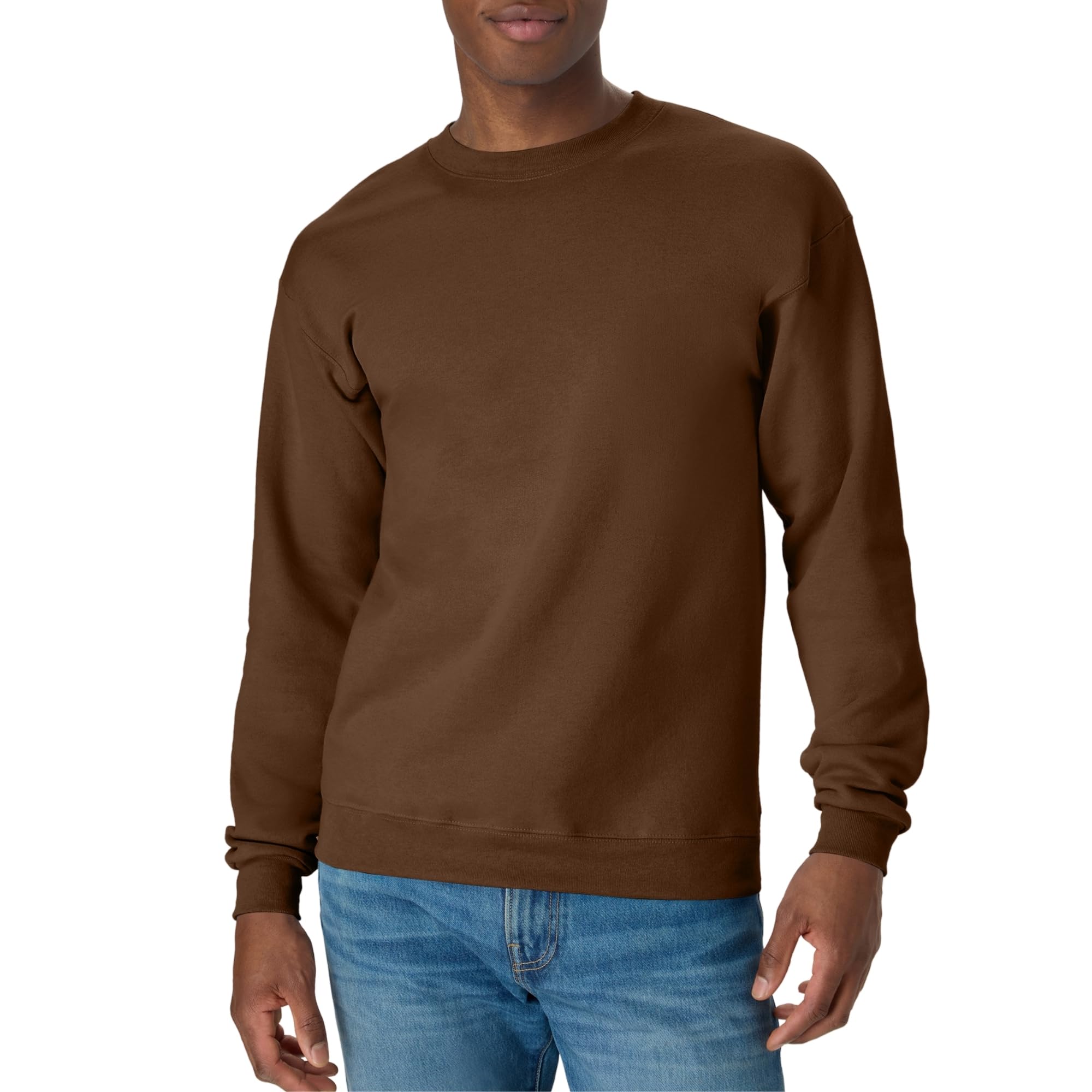 Hanes EcoSmart Fleece, Cotton-Blend Pullover, Crewneck Sweatshirt for Men, Army Brown - 1 Pack, S