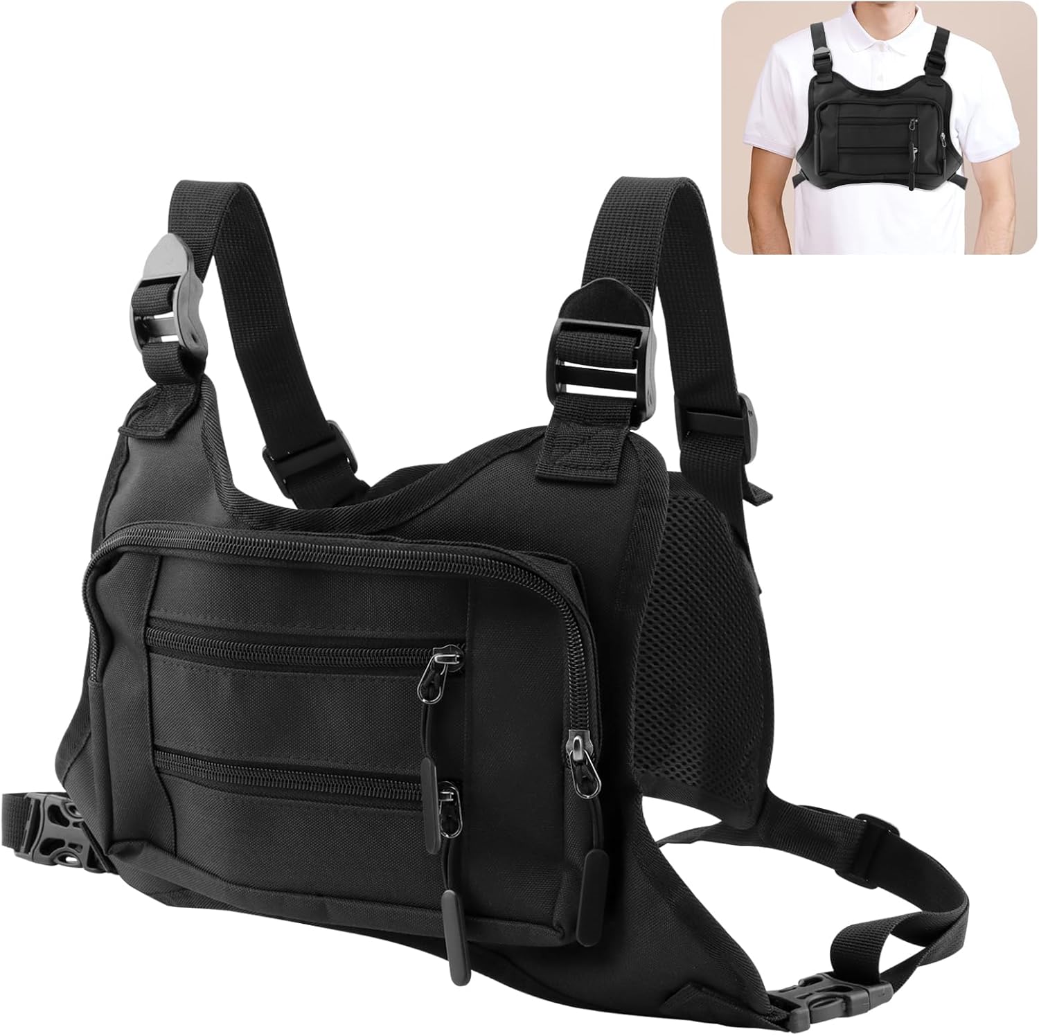 PUXING Sports Chest Bag For Men Women Tactic-al Vest Running Vest Bag With Built Phone Holder Chest Pack for Hiking - Image 3