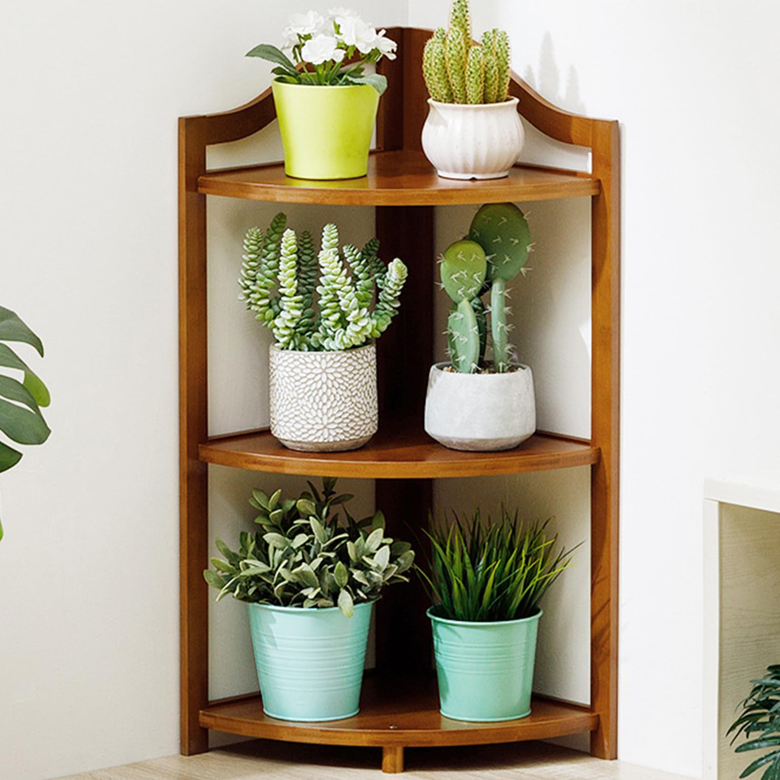 Support de plantes en bambou pour l'intérieur et l'extérieur, étagère autoportante à 3 niveaux pour fleurs et plantes, design robuste style échelle