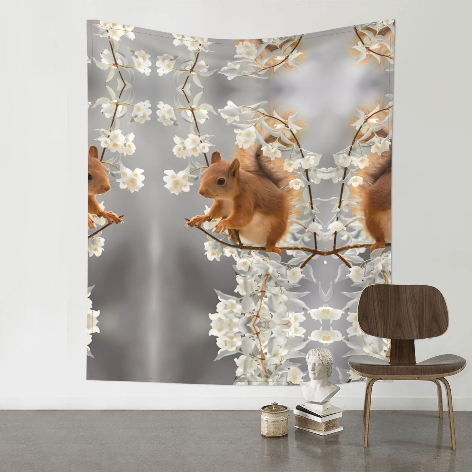 WHJSSF Squirrels in Spring Prints 60x51in Wall Tapestry Bohemian Throw Blanket Dorm Decor Beach Picnic Cover