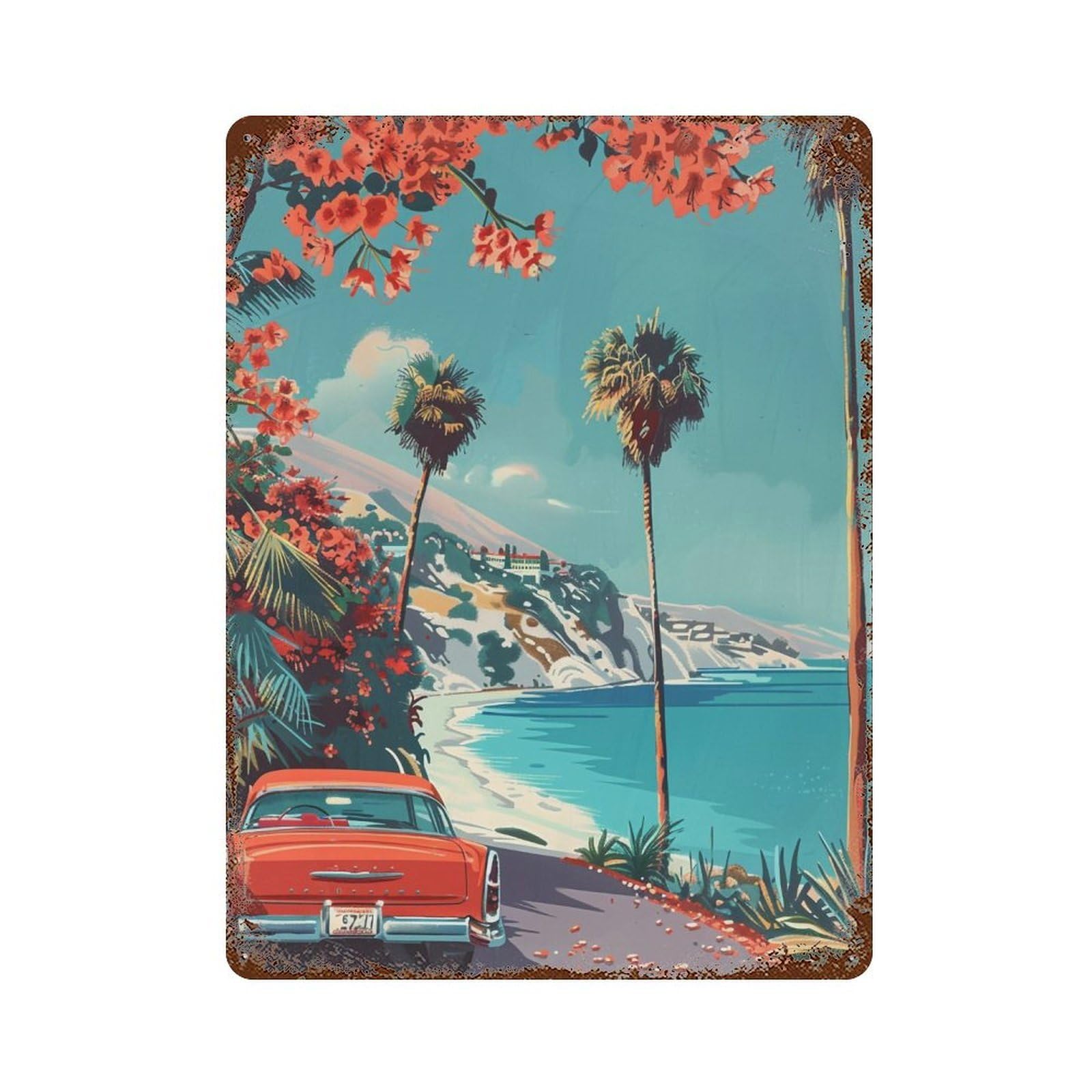 HDURYEYRYY California Coastal Vintage Drive 04 Wall Retro Iron Vintage Art Metal Tin Sign Poster Modern Home Cofffee Club Art Bar Shop Decor Style 40x30cm