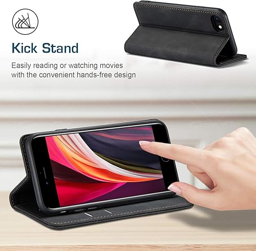 Miniatura 6 de Funda para iPhone SE 2022iPhone SE 2020iPhone 8iPhone 7, piel de alta calidad, TPU suave, bloqueo RFID, ranuras para tarjetas, soporte magnético,