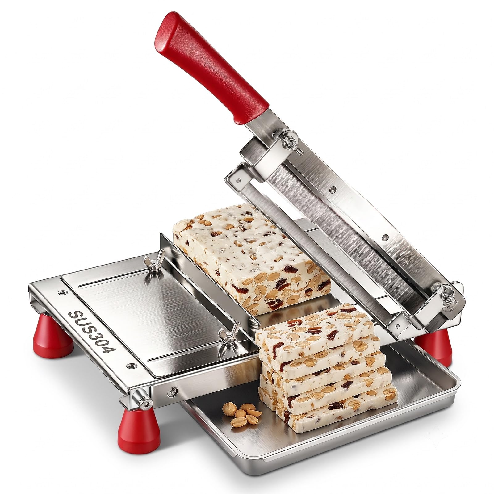 Affettatrice manuale professionale per dolciumi, in acciaio inox, con braccio di taglio da 48 cm, spessore regolabile da 1 a 55 mm, ideale per torrone, caramelle morbide, cioccolato