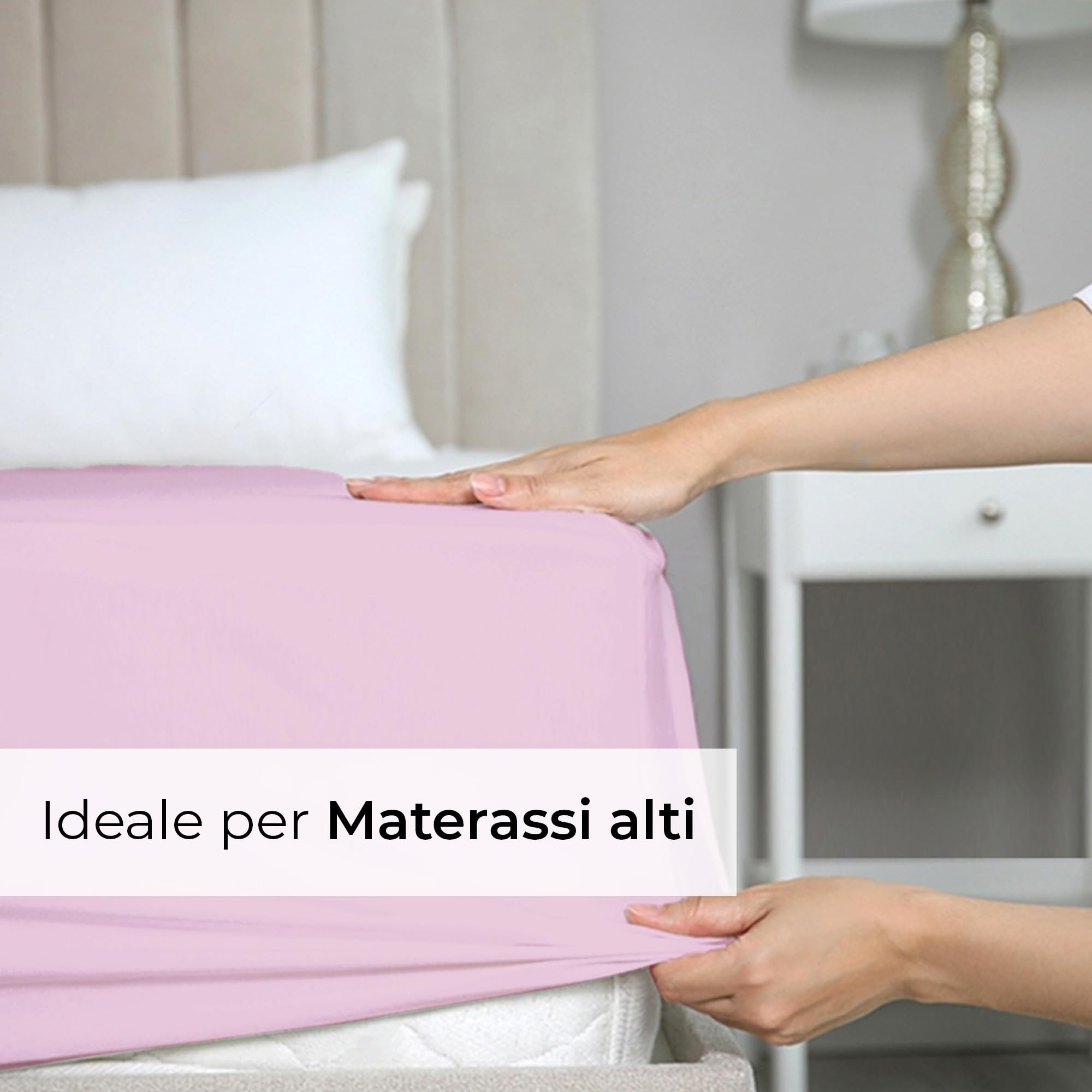 Lenzuolo con angoli 180x200 Rosa chiaro 40 cm profondità - Lussuoso lenzuolo - Per letti a molle - Per materassi fino a 40 cm di altezza - Morbido, senza pieghe e traspirante - Confezione singola