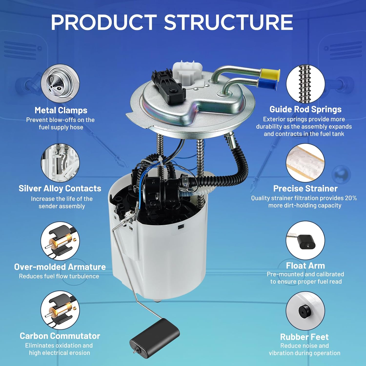 E3768M Fuel Pump Module Assembly Compatible with Cadillac Escalade 6.2L, Compatible with Chevrolet Tahoe 5.3L 6.2L, Yukon V8 5.3L 6.2L, 2008-2014 Replaces FG1169 SP9043M P76820M - Image 2