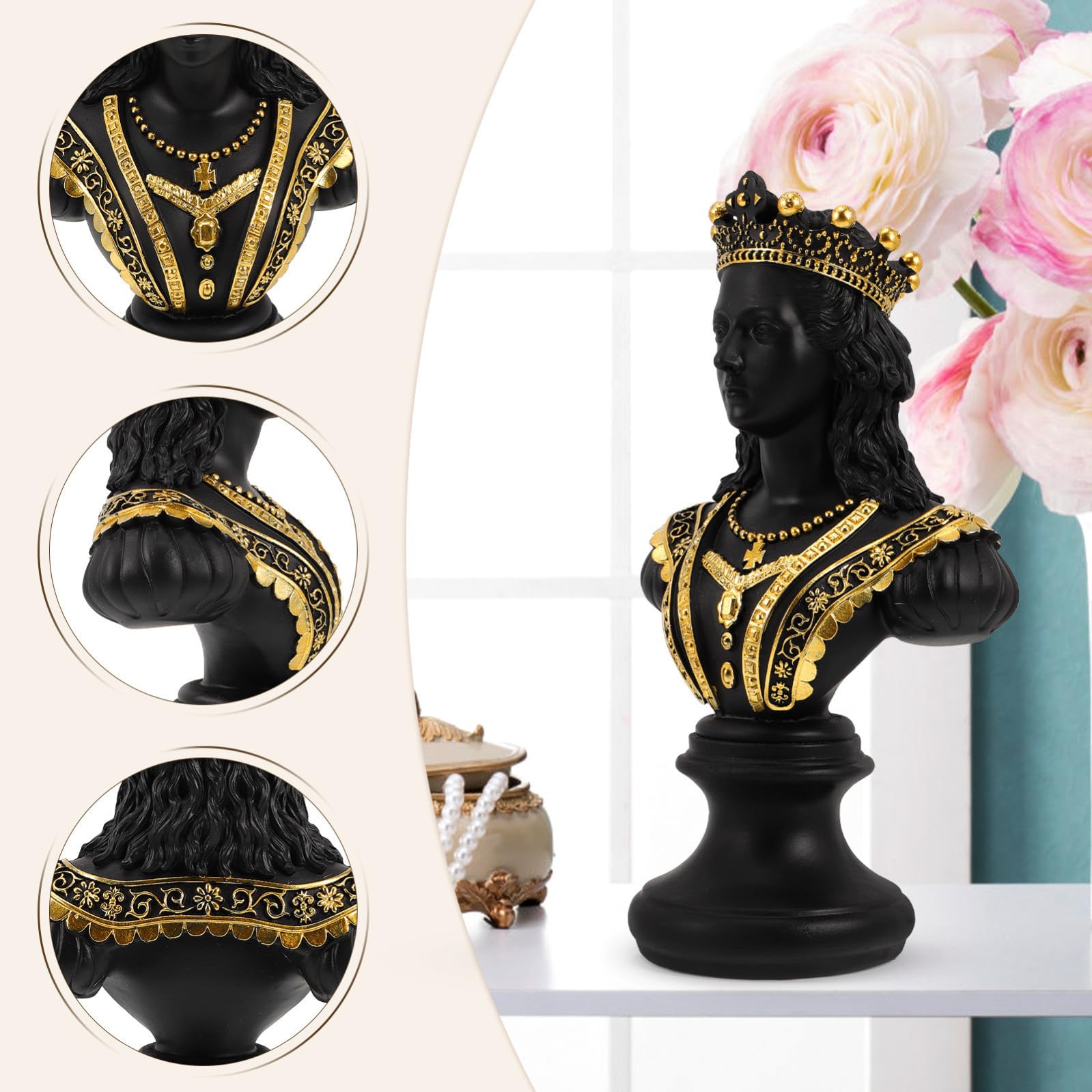 PRETYZOOM Scultura da Tavolo Scacchi in Resina Nera Decorazione Elegante per Ufficio e Casa Busto Regina Chic per Arredamento Stiloso e Originale