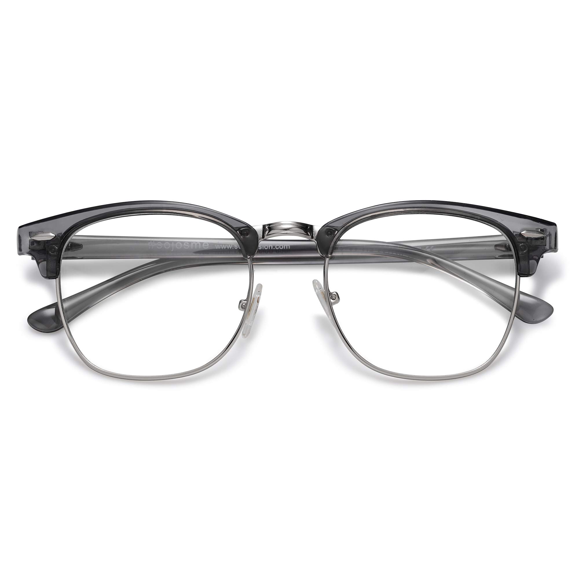 SOJOS Retro Semi Rimless Blue Light Blocking Gl Half Horn Rimmed Eyegl SJ5018 (C8 Crystal Grey Frame/Silver Rim, Anti-Blue Light Lens)