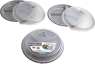 3-Pack Divided Microwave Plates with Vented Lids – BPA-Free Reusable Plates for Portion Control, Meal Prep & Leftovers – Stackable, Freezer & Dishwasher Safe (8.75” x 8.75”) (Gray)