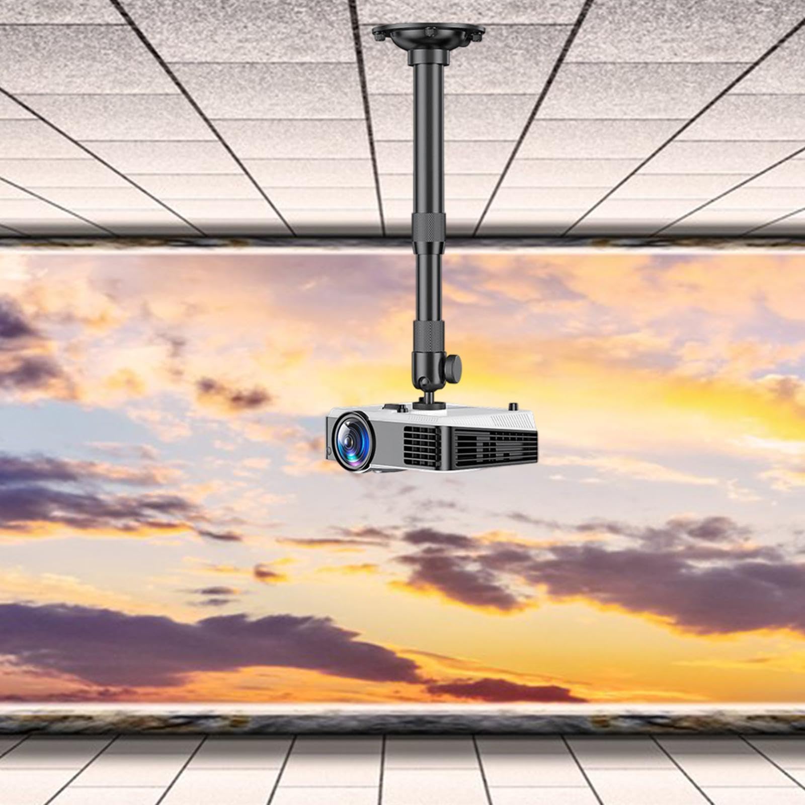 Supporto da soffitto per proiettore Regolabile, Struttura Robusta, Facile Installazione, Staffa in Metallo con Tubo telescopico per Soggiorno, da 60 a 120 Cm