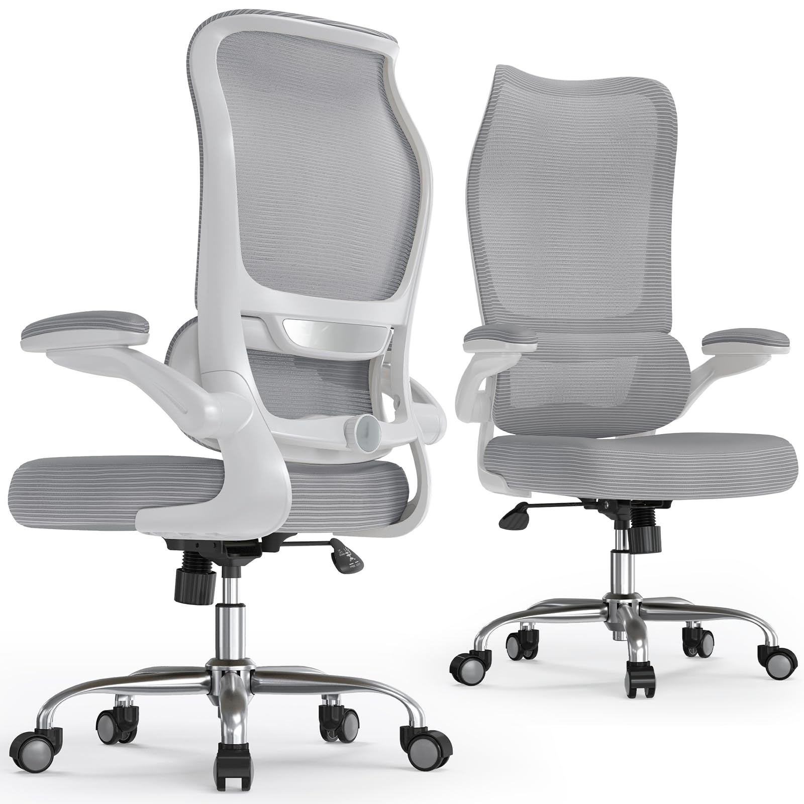 TRALT Office Chair Ergonomic Desk Chair with Lumbar Support White Grey, 1