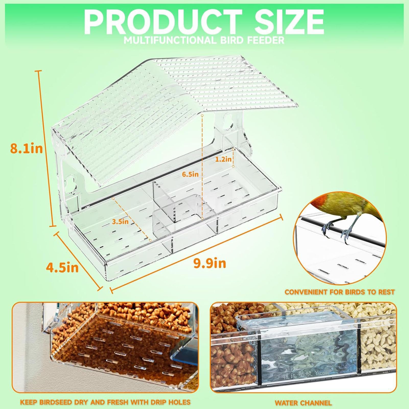 Comedero para pájaros de Ventana para Exteriores, comedero con ventosas, casita de plástico Transparente con ventosas de Alta Resistencia, Ideal para Exteriores,C
