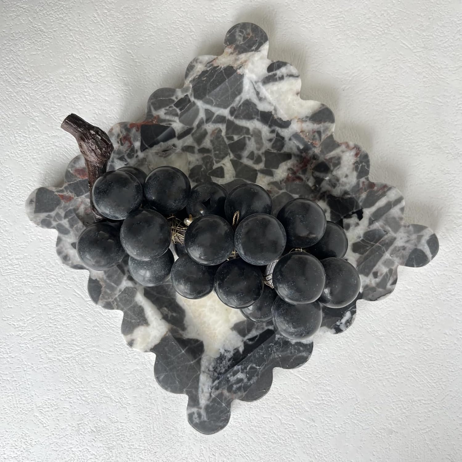 Vintage Natural Marble Tray Small Ornaments Scalloped Tray Handmade Storage Dish for Counter, Vanity, Dresser, Nightstand and Desk (Black White Brown)