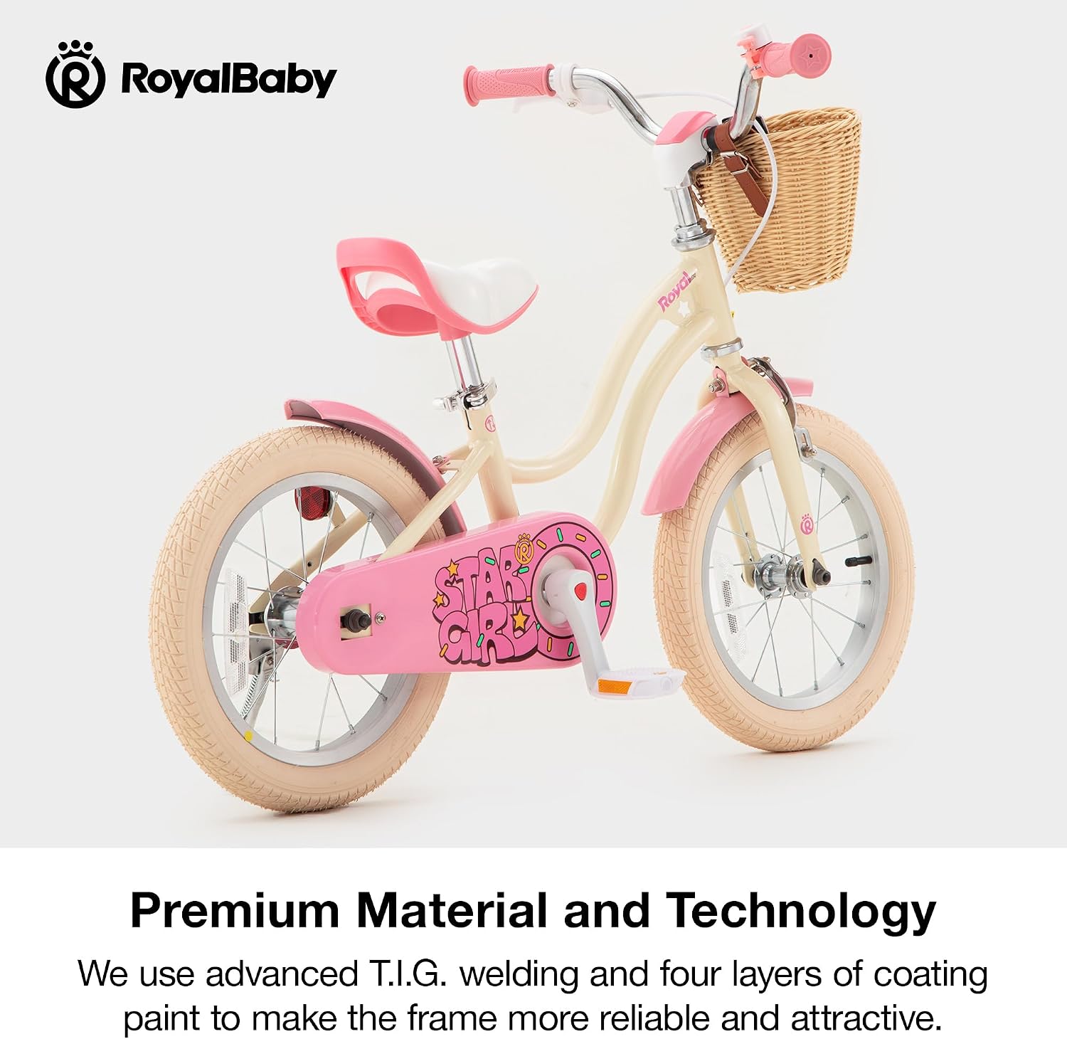 RoyalBaby Girls Bike, Stargirl EZ Kids Bike Balance and Pedal Bicycle with Basket and Dual Handbrake, 12 14 16 18 Inch Toddlers to Big Kids 2-8 Years, Multiple Colors